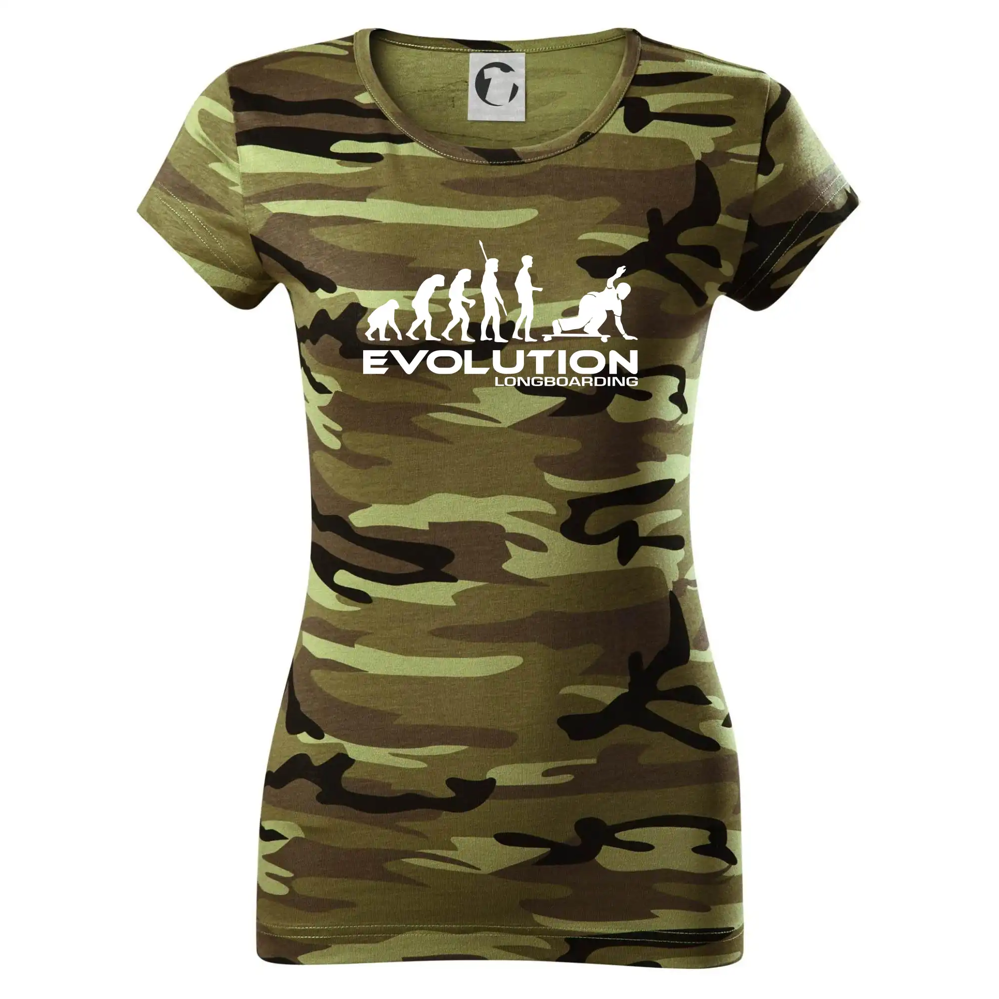 Longboard a Skatebord - Evolúcia longboard - Dámske maskáčové tričko