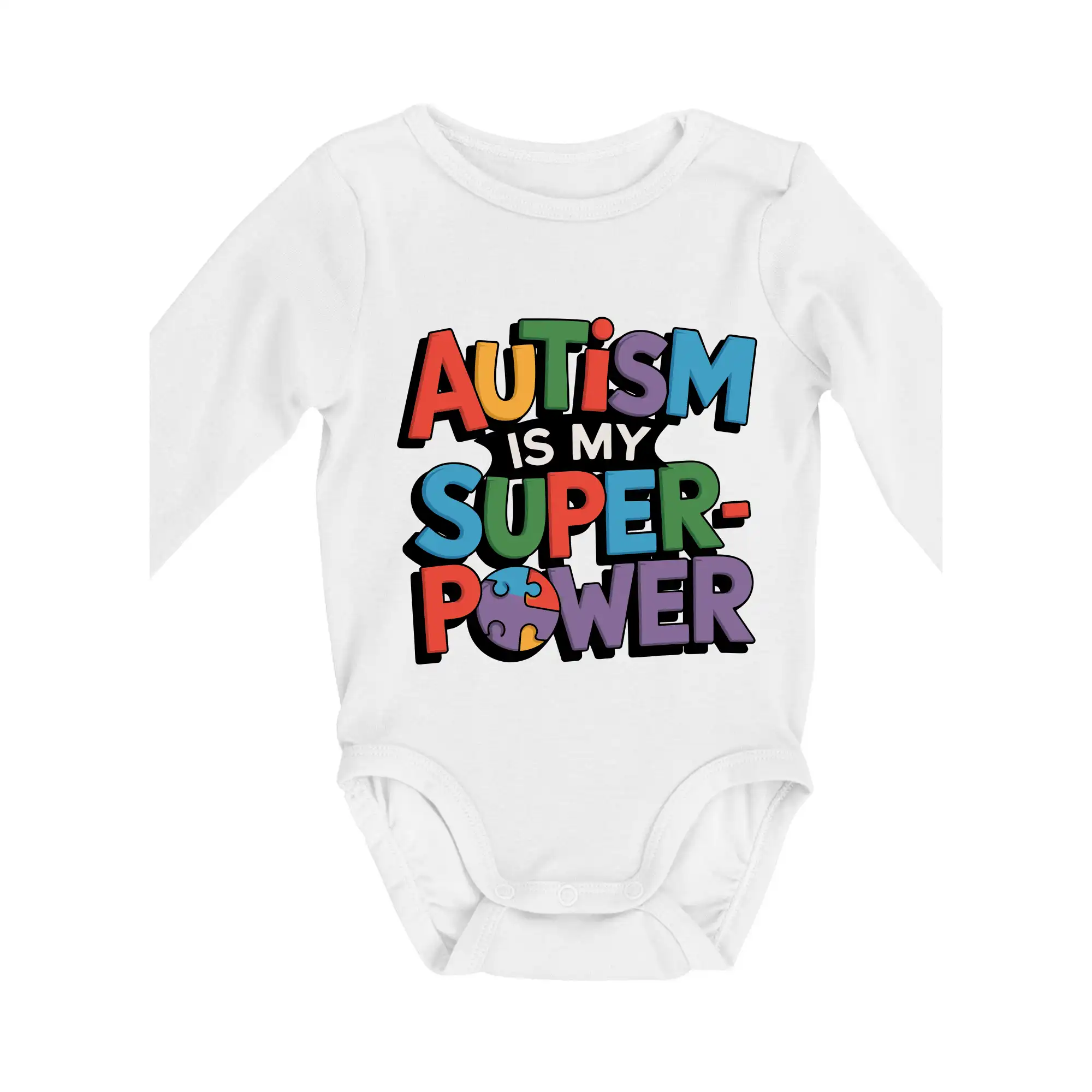 Tričká a mikiny pre autistov - Autism is my superpower barevný - Body dojčenské s dlhým rukávom