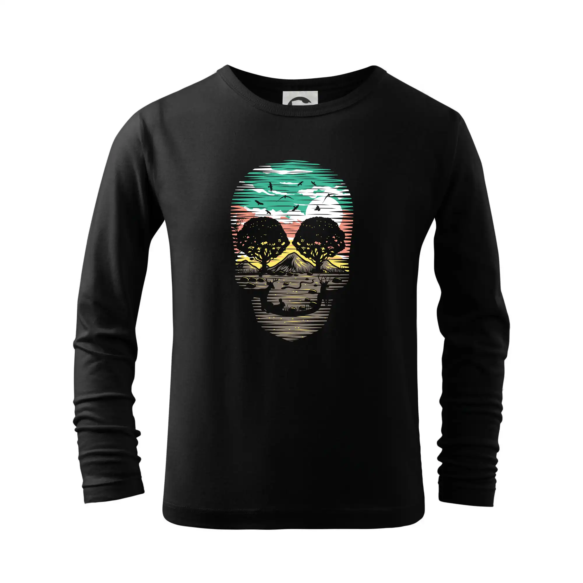 Grafické tričká - Príroda v lebke farebná - Tričko detské Long Sleeve