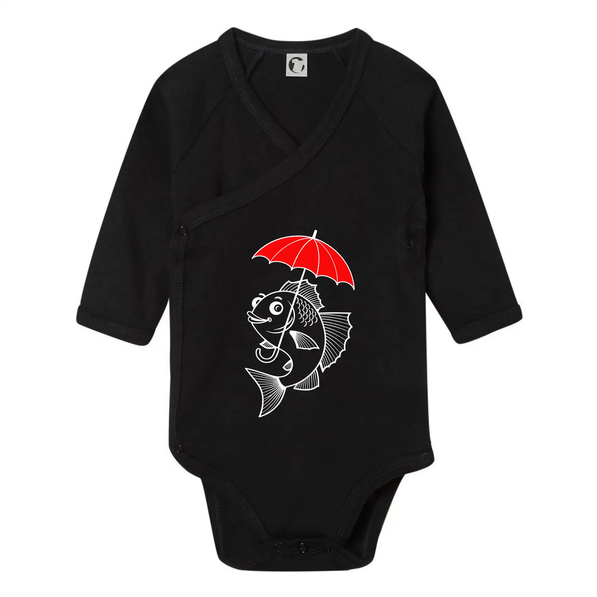Tričká pre rybárov s potlačou - Ryba s dáždnikom - Body zavinovacie s dlhým rukávom