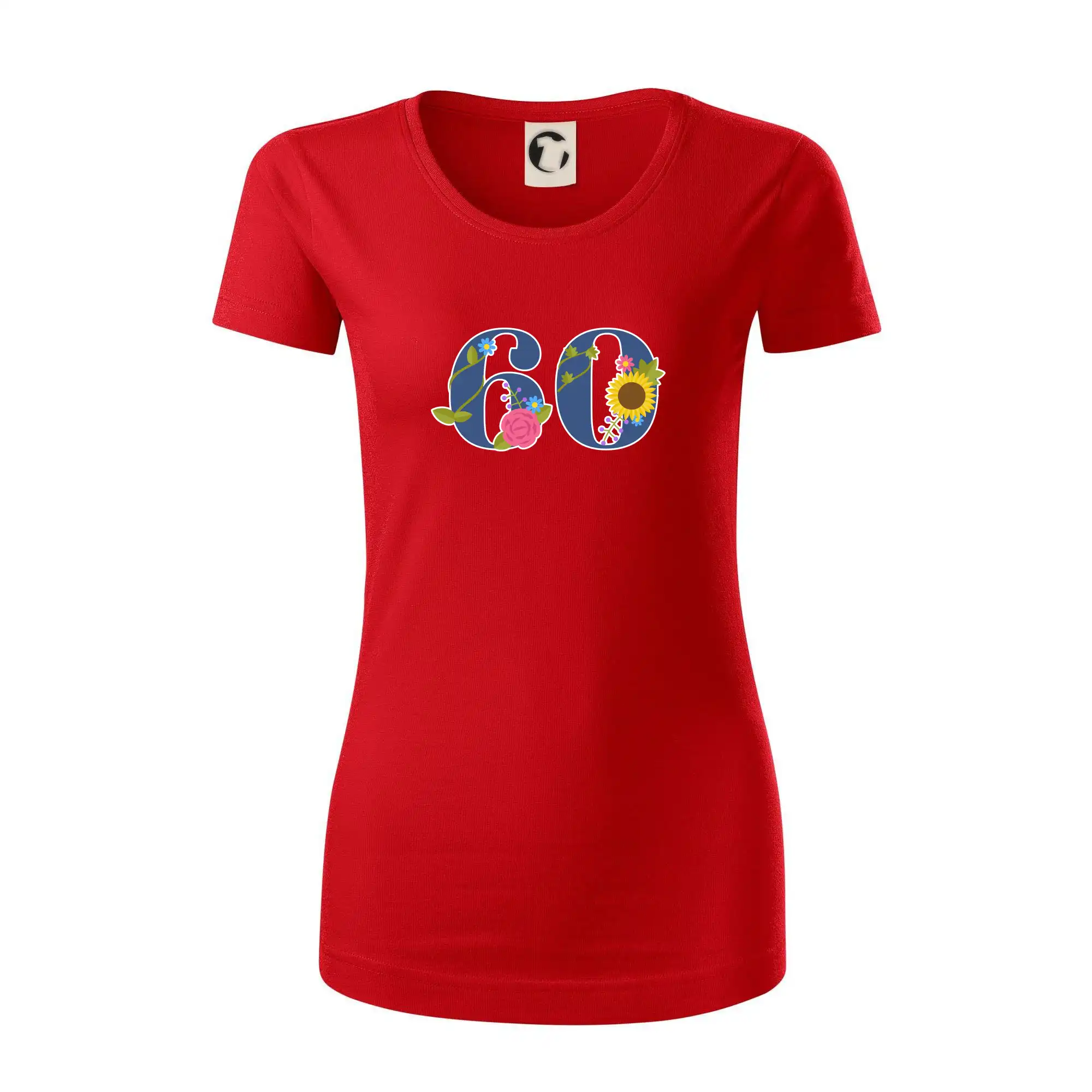 Tričko k 60. narodeninám - Kvetinové číslo kreslené - 60 - Dámske tričko z organickej bavlny Origin (GOTS)