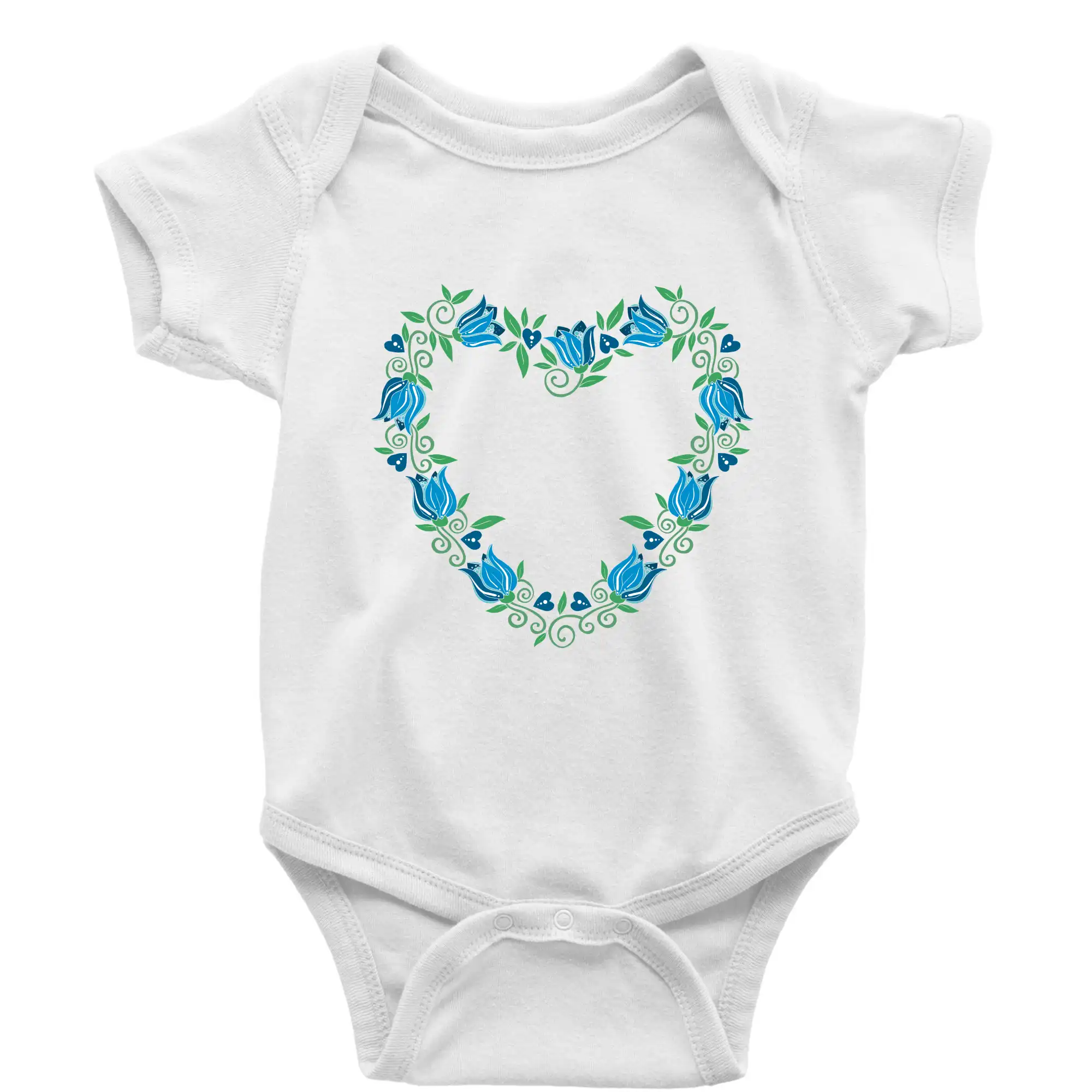 Tričká s kvetinami - Modré tulipánové srdiečko (Pecka design) - Body dojčenské s krátkym rukávom