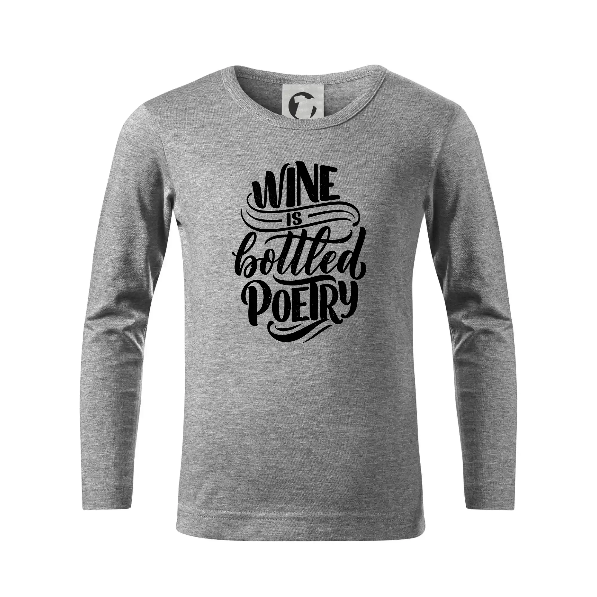Vtipná tričká s tematikou vína - Wine is bottled poetry - Tričko detské Long Sleeve