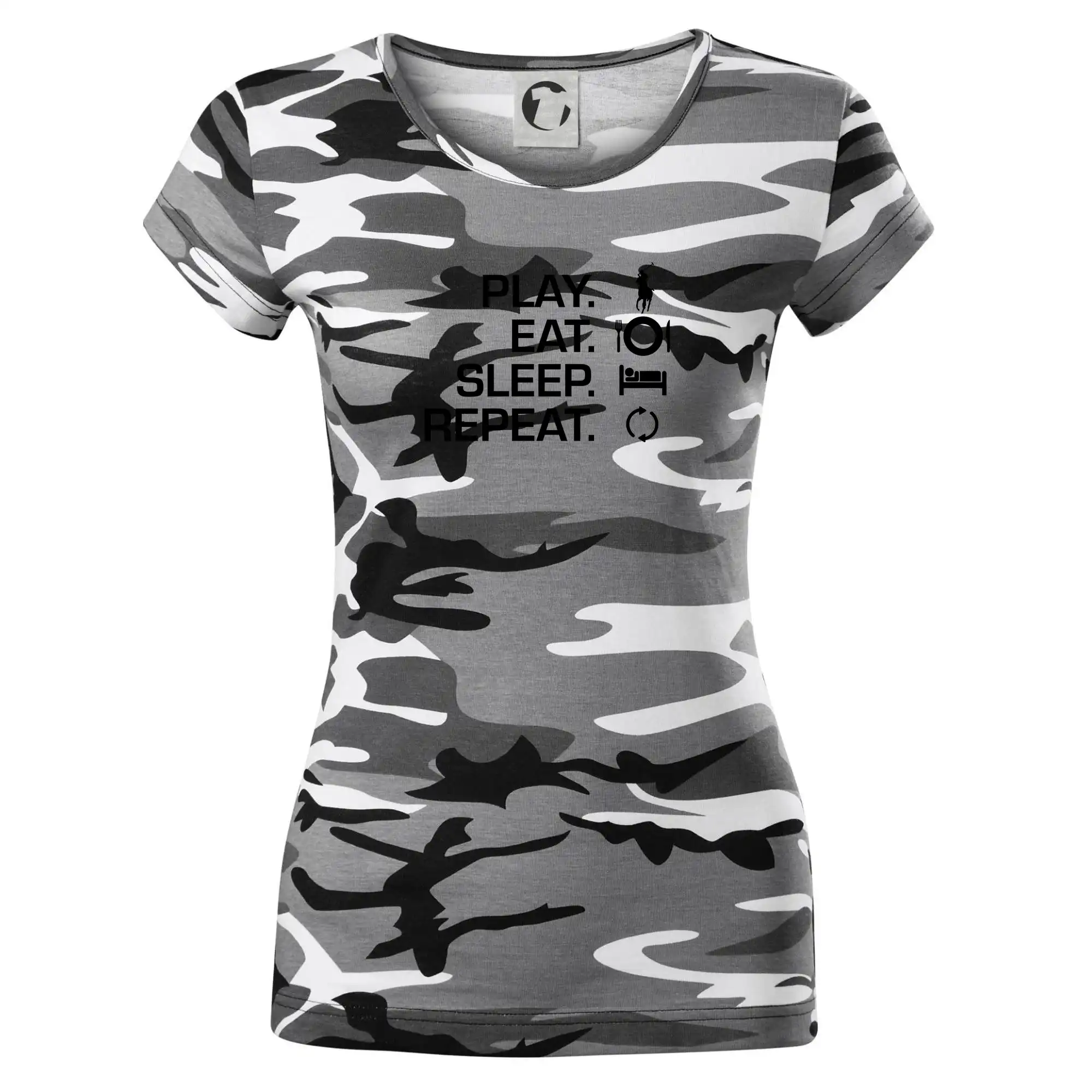 Tričká na polo - Play Eat Sleep Repeat polo - Dámske maskáčové tričko