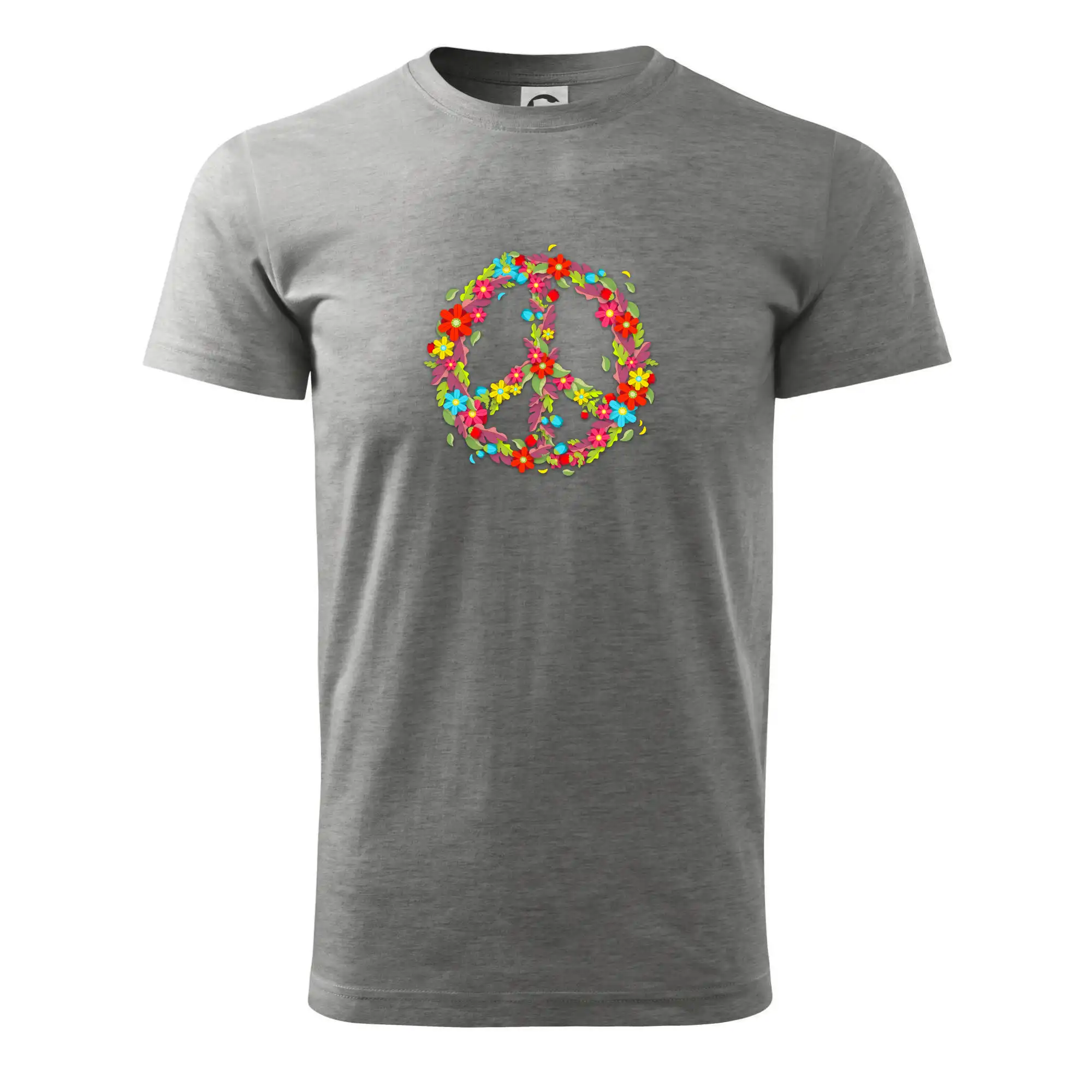 Tričká pre pohodový ľudí - Peace symbol červené kvety - Pánske tričko nižšej gramáže