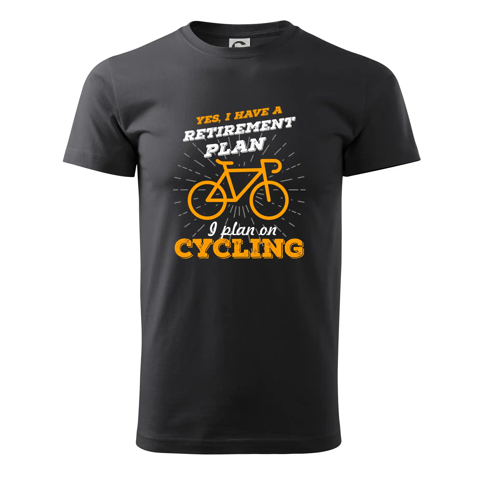 Tričko ako darček pre cyklistu - Oranžové koleso - Yes, I have a retirement plan, Aj plan on cycling - Pánske tričko nižšej gramáže