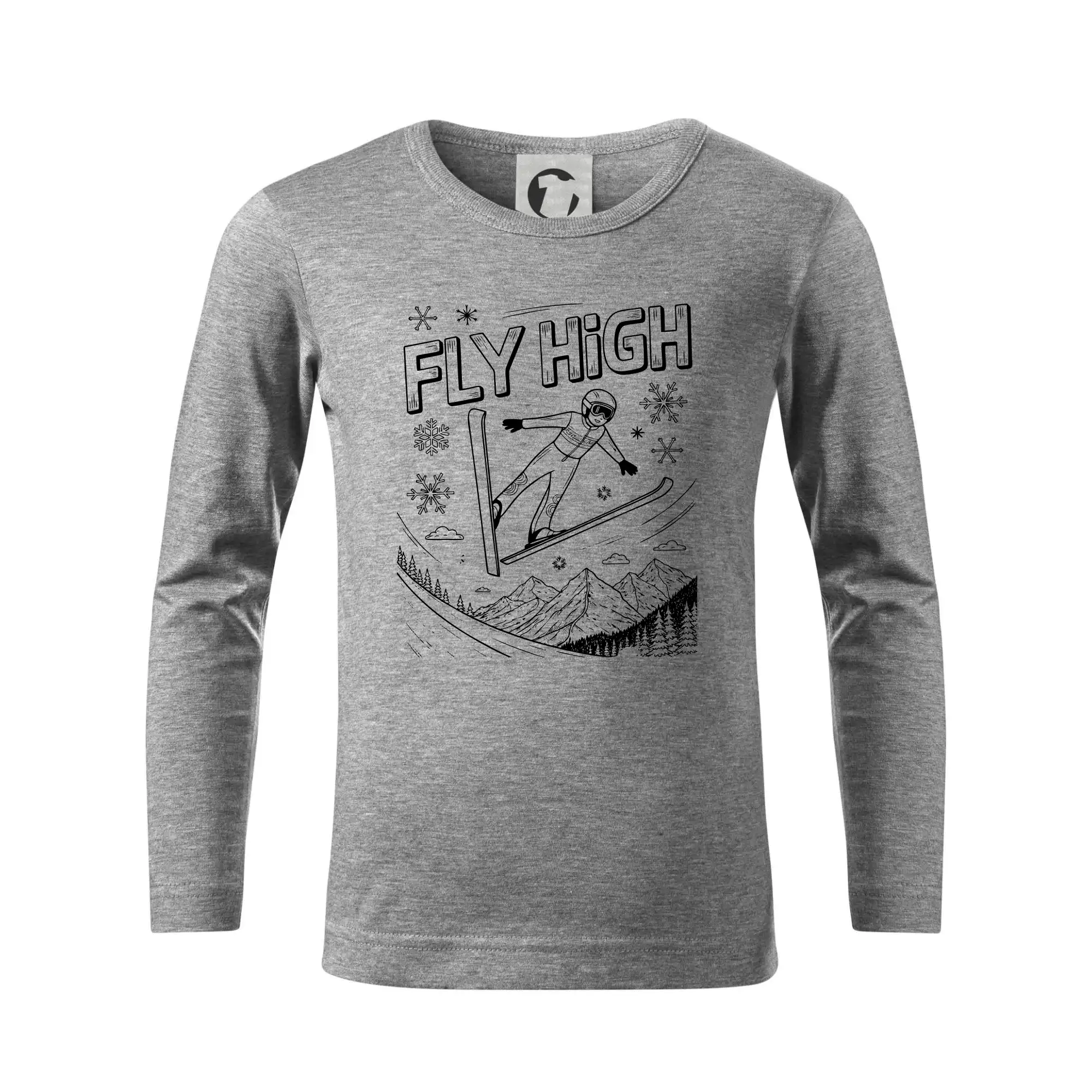 Lyže a Snowboard - Čiernobiely skokan fly high - Tričko detské Long Sleeve