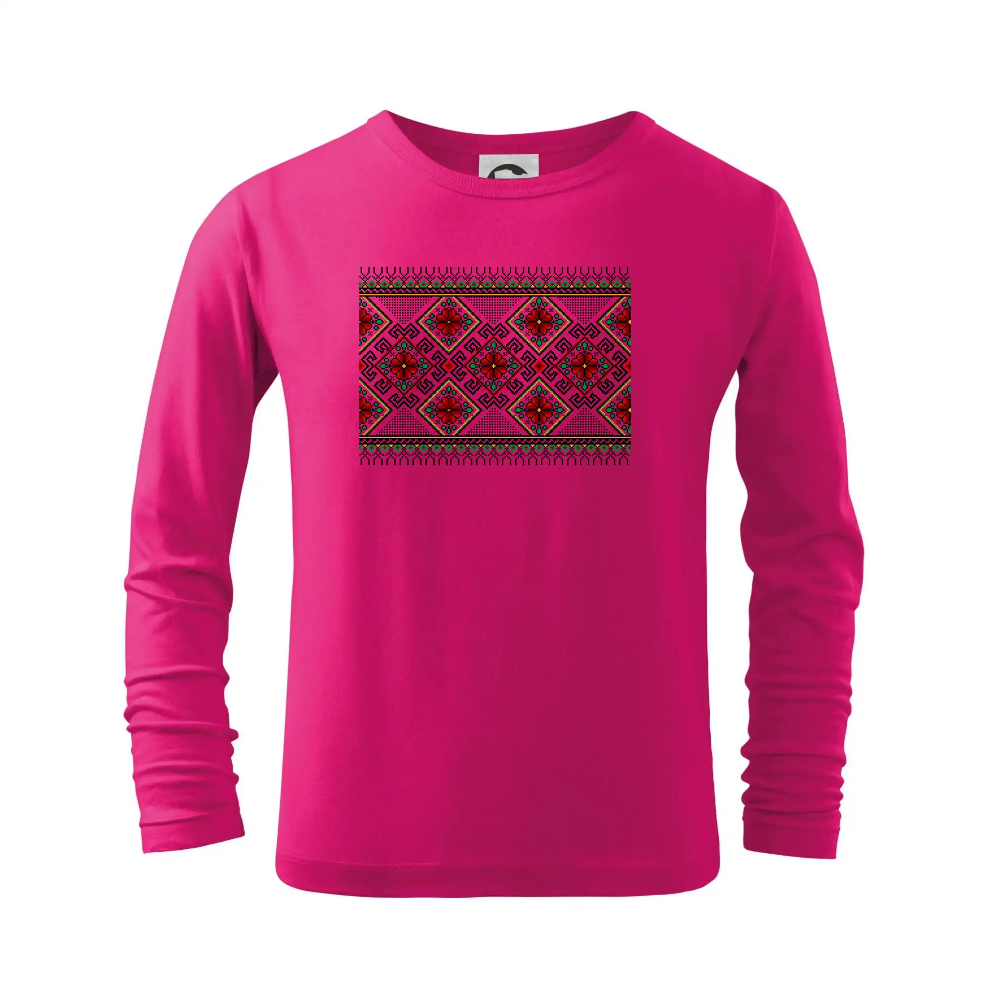 Tričká s vlajkou ukrajiny - Ukrajinský vzor - Červeno Zelený - Tričko detské Long Sleeve