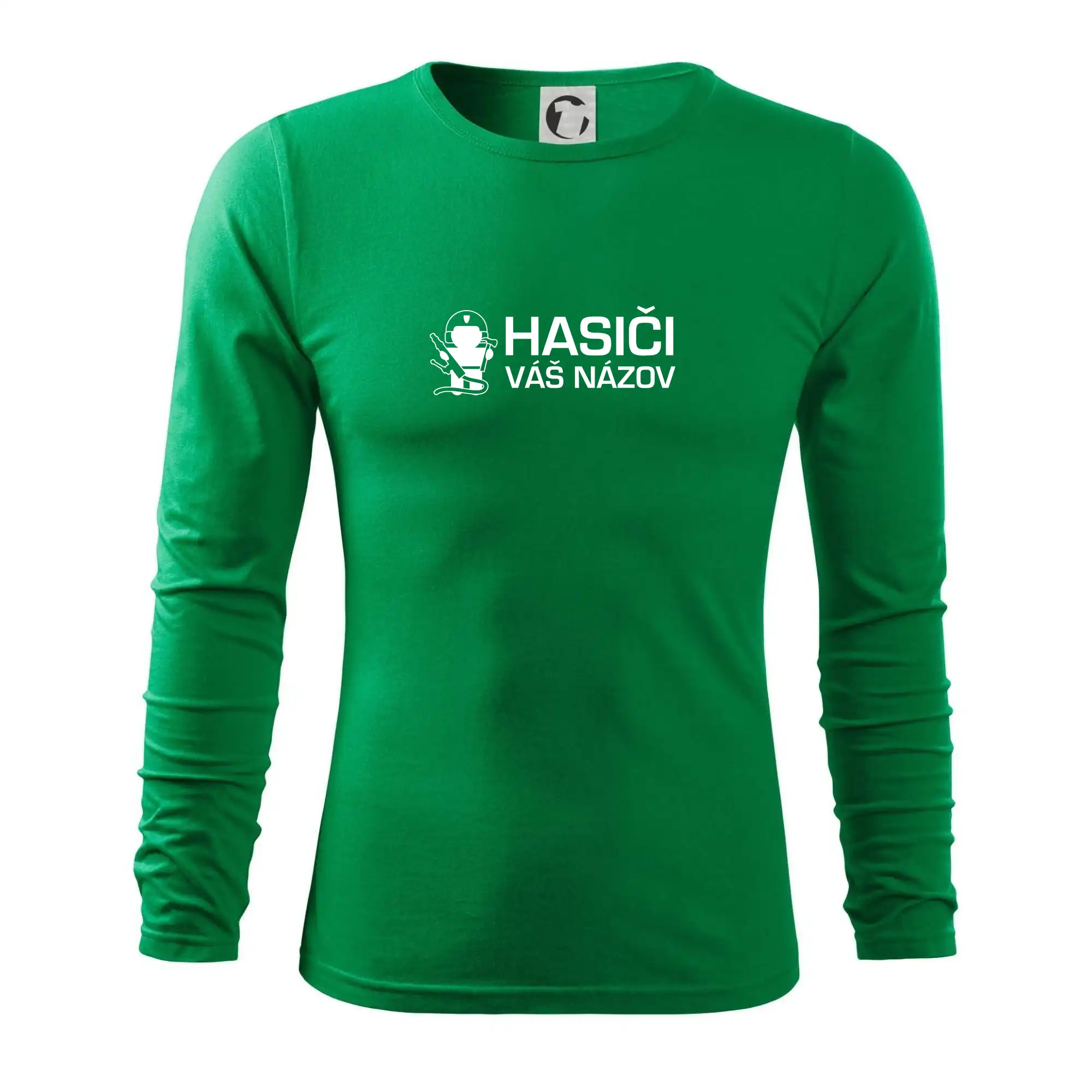 Originálne tričká pre hasičov - Hasiči postavička - vlastný nápis - Tričko s dlhým rukávom FIT-T long sleeve
