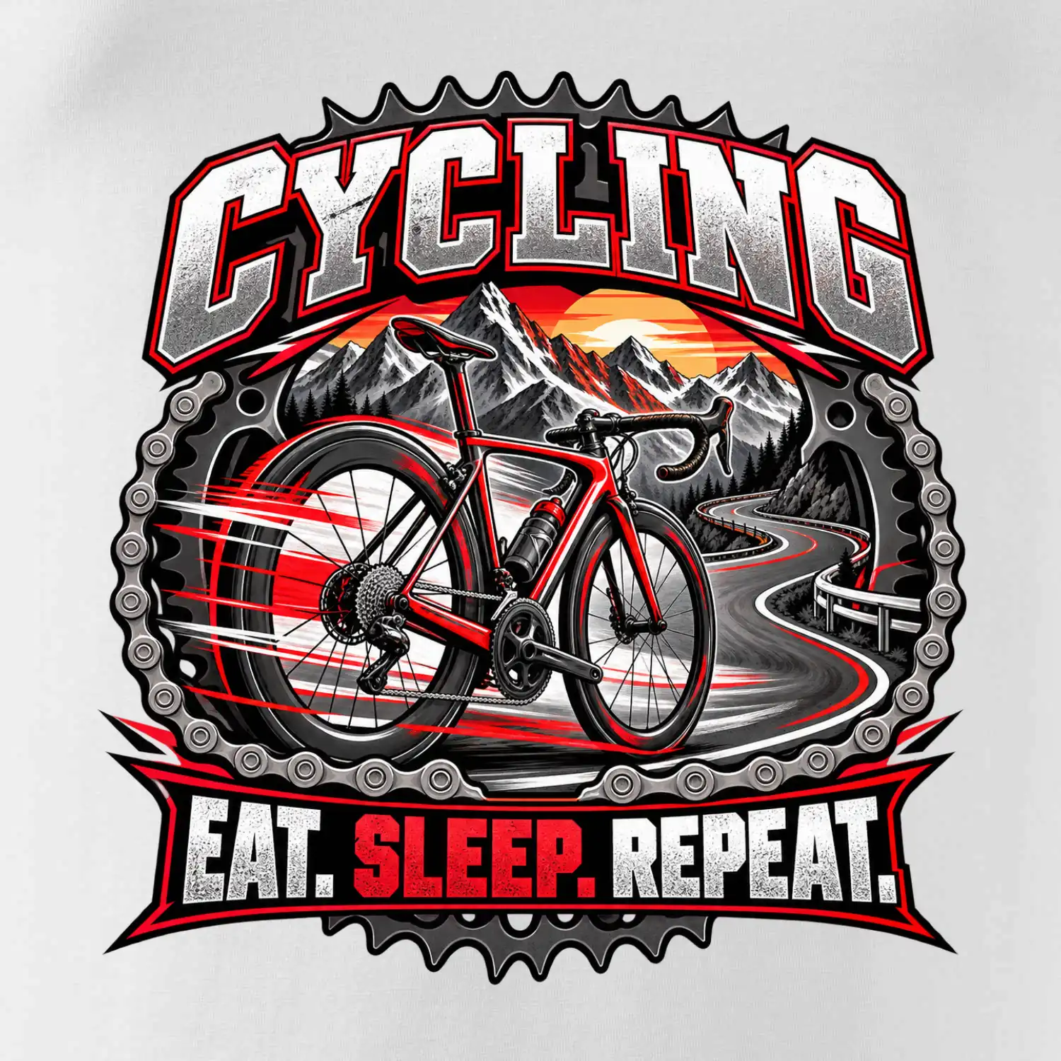 Cyklistické kolo mezi horami eat sleep repeat