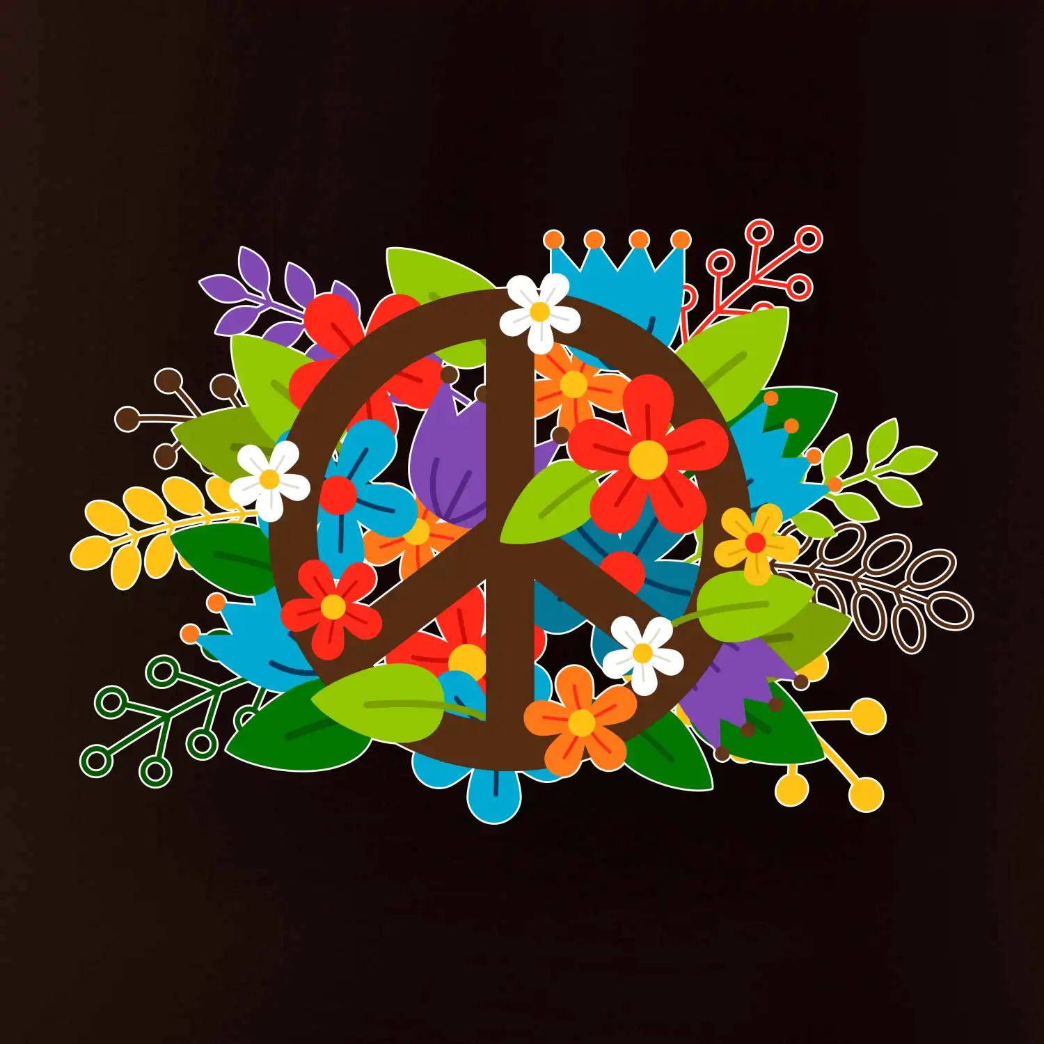 Peace symbol prorostlý květinami