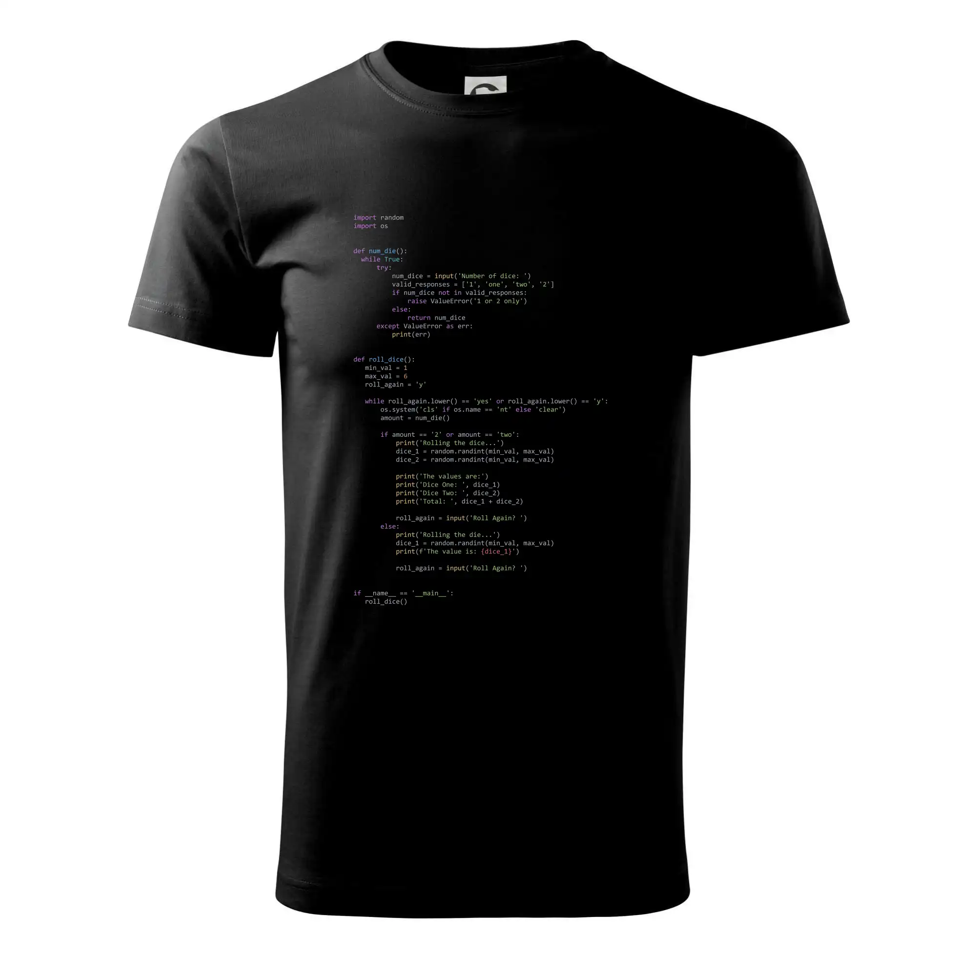 Tričká pre ajťákov - Python Generátor hodu kockou - Tričko extra veľké  (5-8XL)