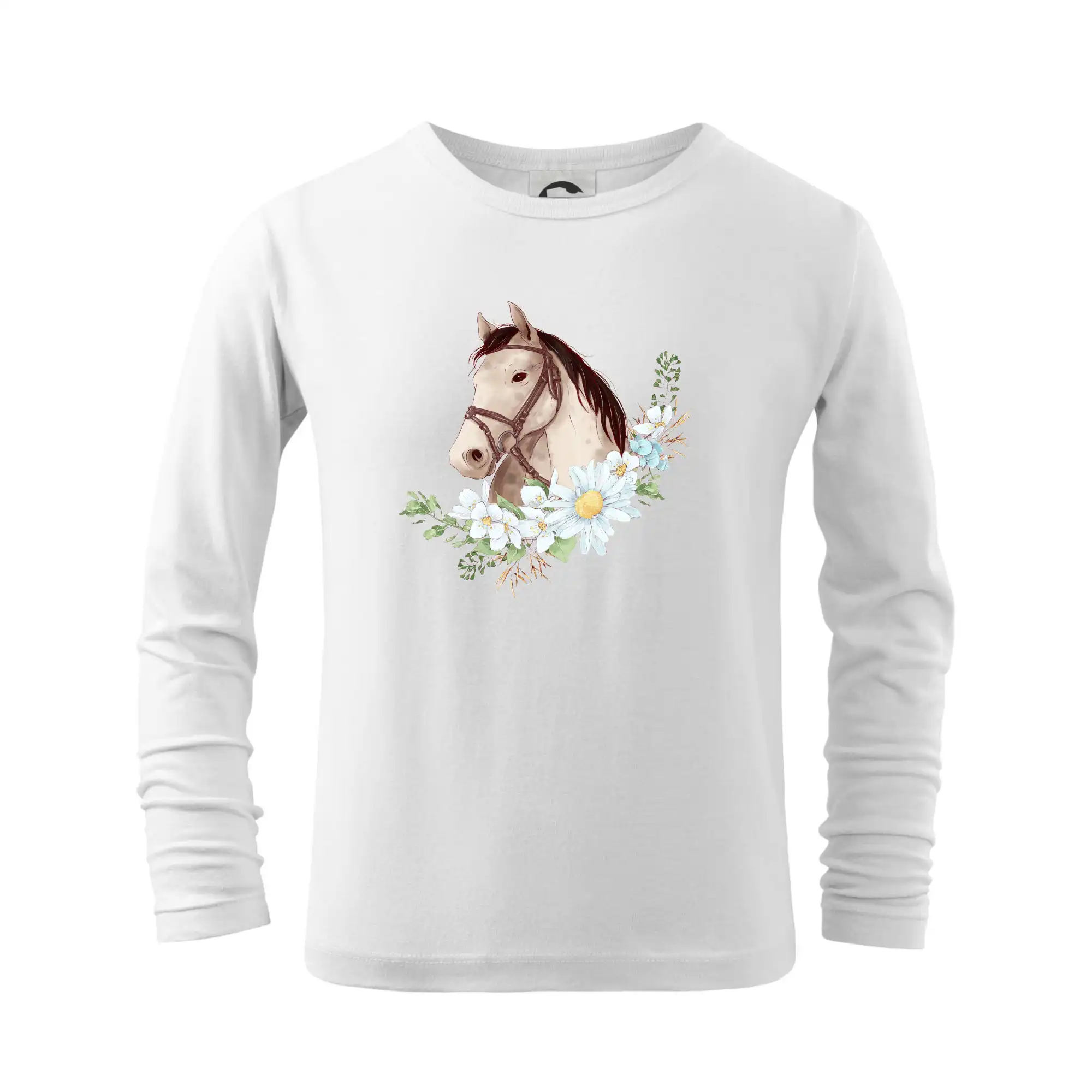 Tričká s koňmi - Hlava koňa a venček z margaréty - Tričko detské Long Sleeve