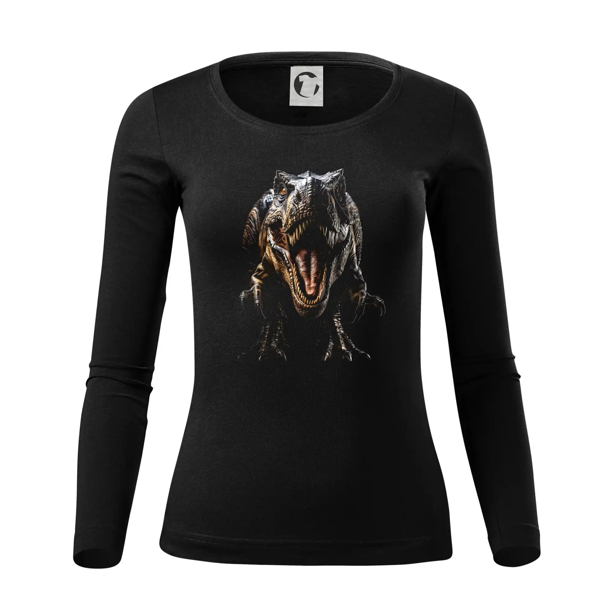 Tričká so zvieratami - Tyrannosaurus Rex čierna fotka - Dámske tričko FIT-T LS - zužené