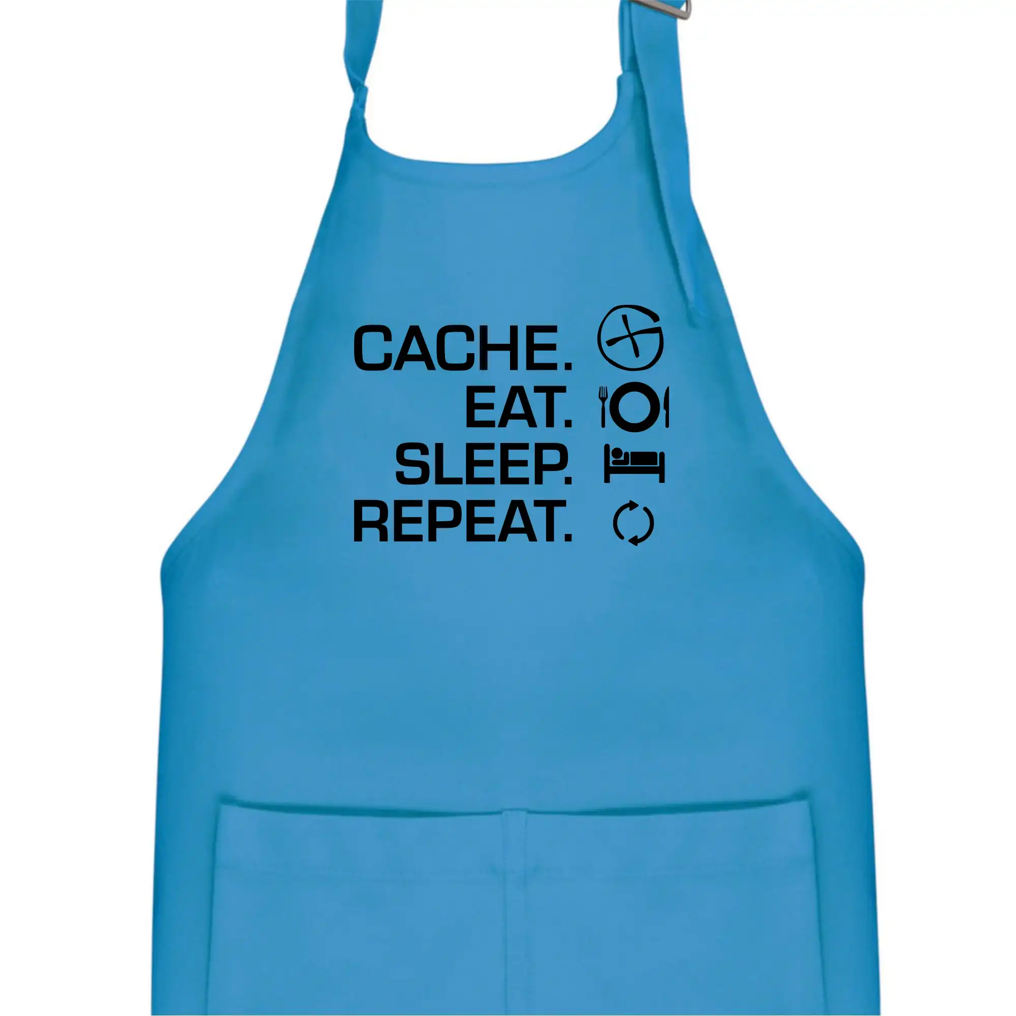 Tričká na geocaching - Eat sleep repeat Cache - Detská zástera na varenie