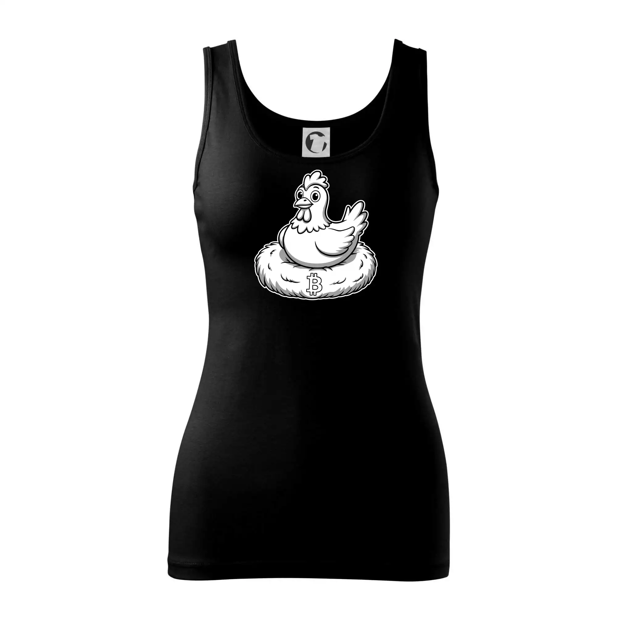 Kuře sedící na bitcoinovém hnízdě