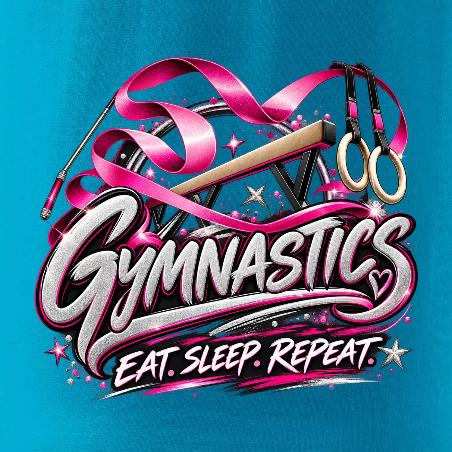 Gymnastická stuha a kruhy eat sleep repeat