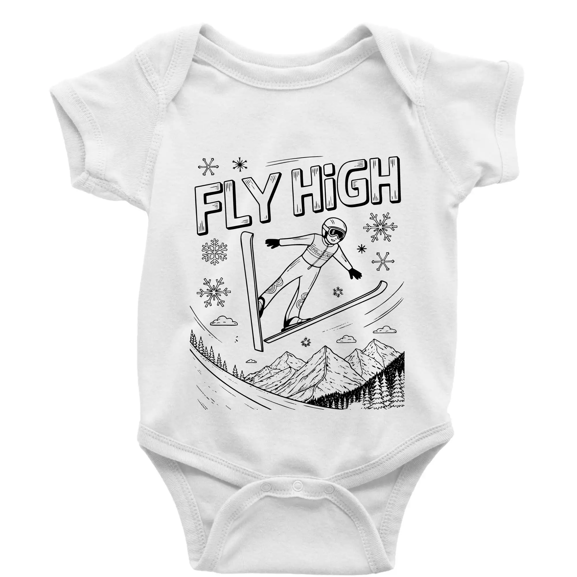 Lyže a Snowboard - Čiernobiely skokan fly high - Body dojčenské s krátkym rukávom