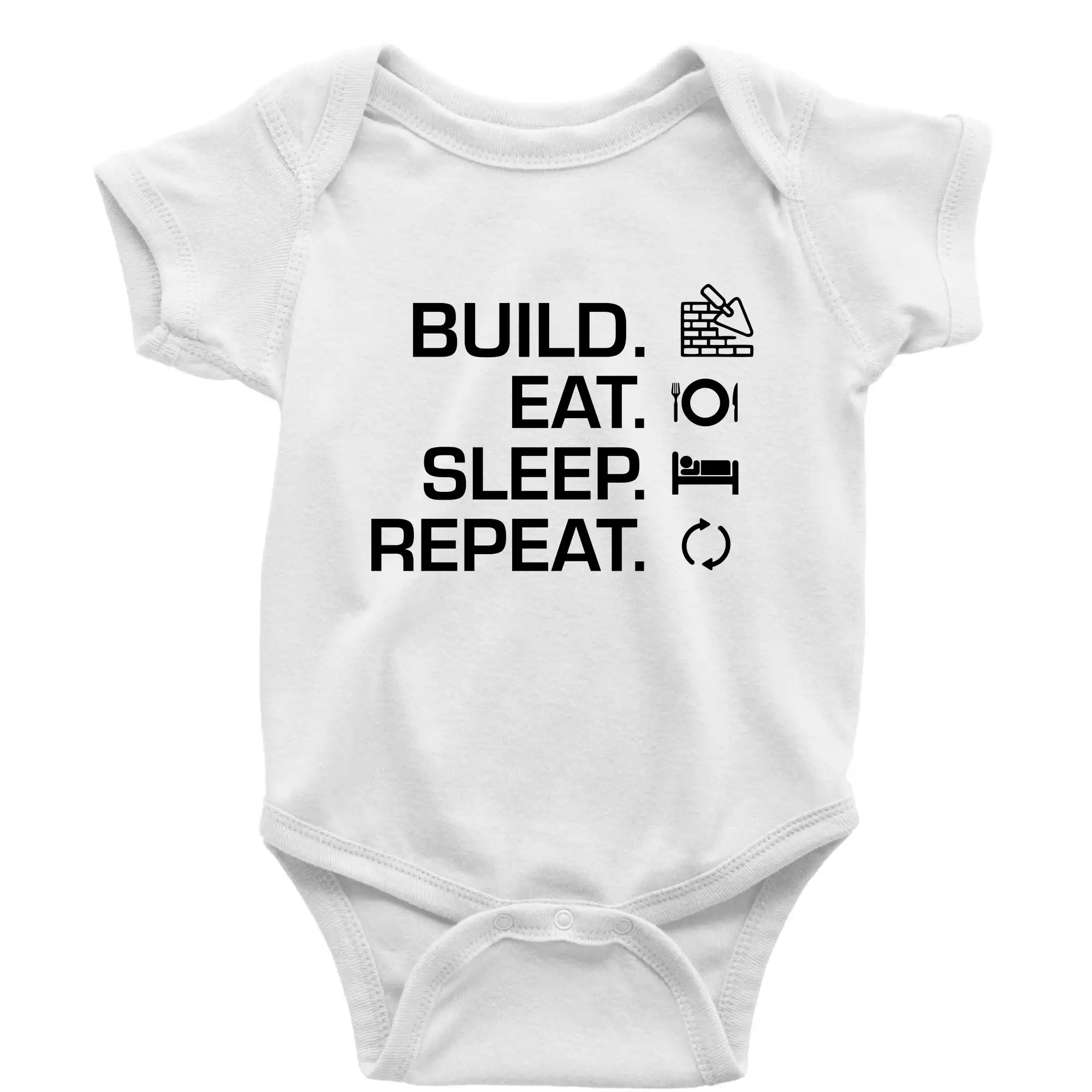 Vtipné tričká pre murárov - Build eat sleep repeat - tehly - Body dojčenské s krátkym rukávom