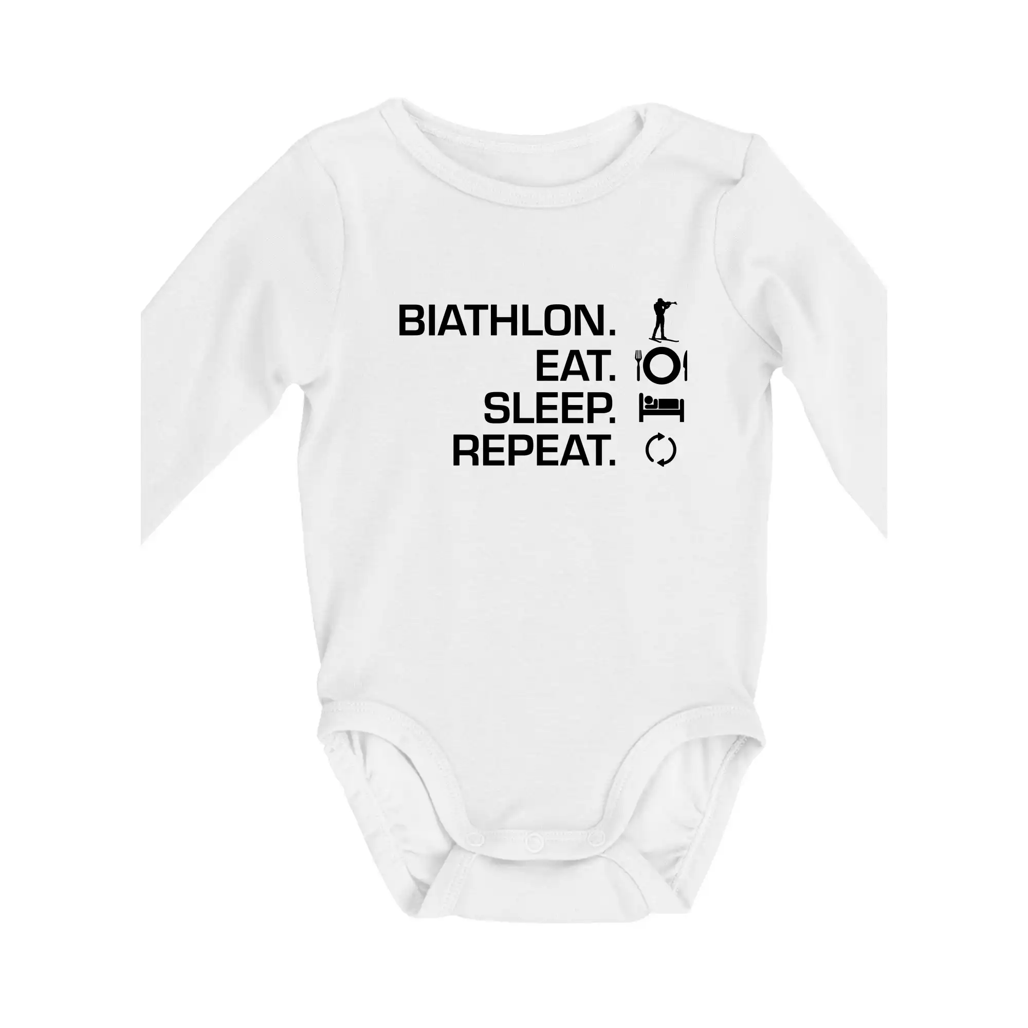 Lyže a Snowboard - Biathlon Eat Sleep Repeat - Body dojčenské s dlhým rukávom