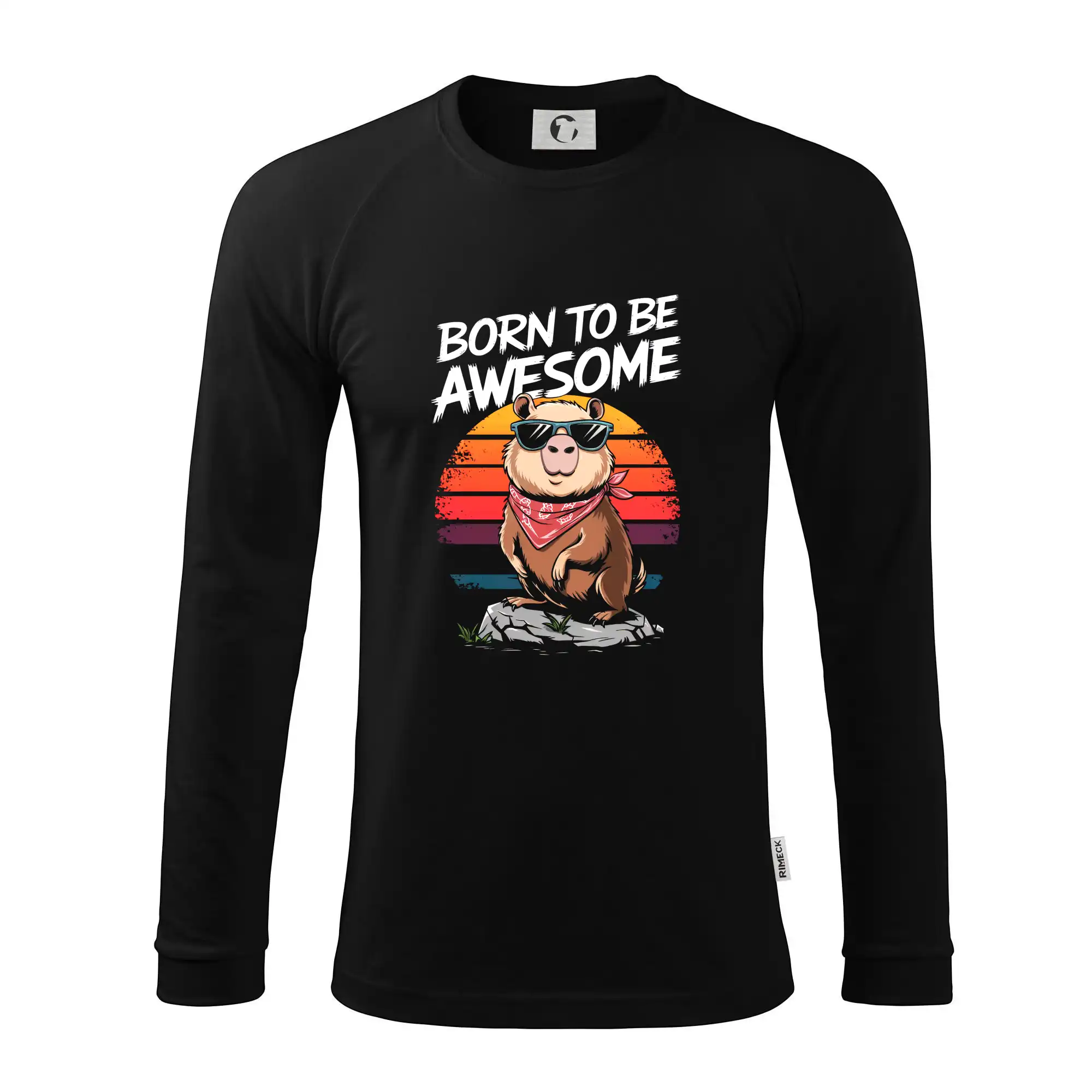 Tričká so zvieratami - Capybara born be awesome nápis hore - Pánske tričko s dlhým rukávom LS130