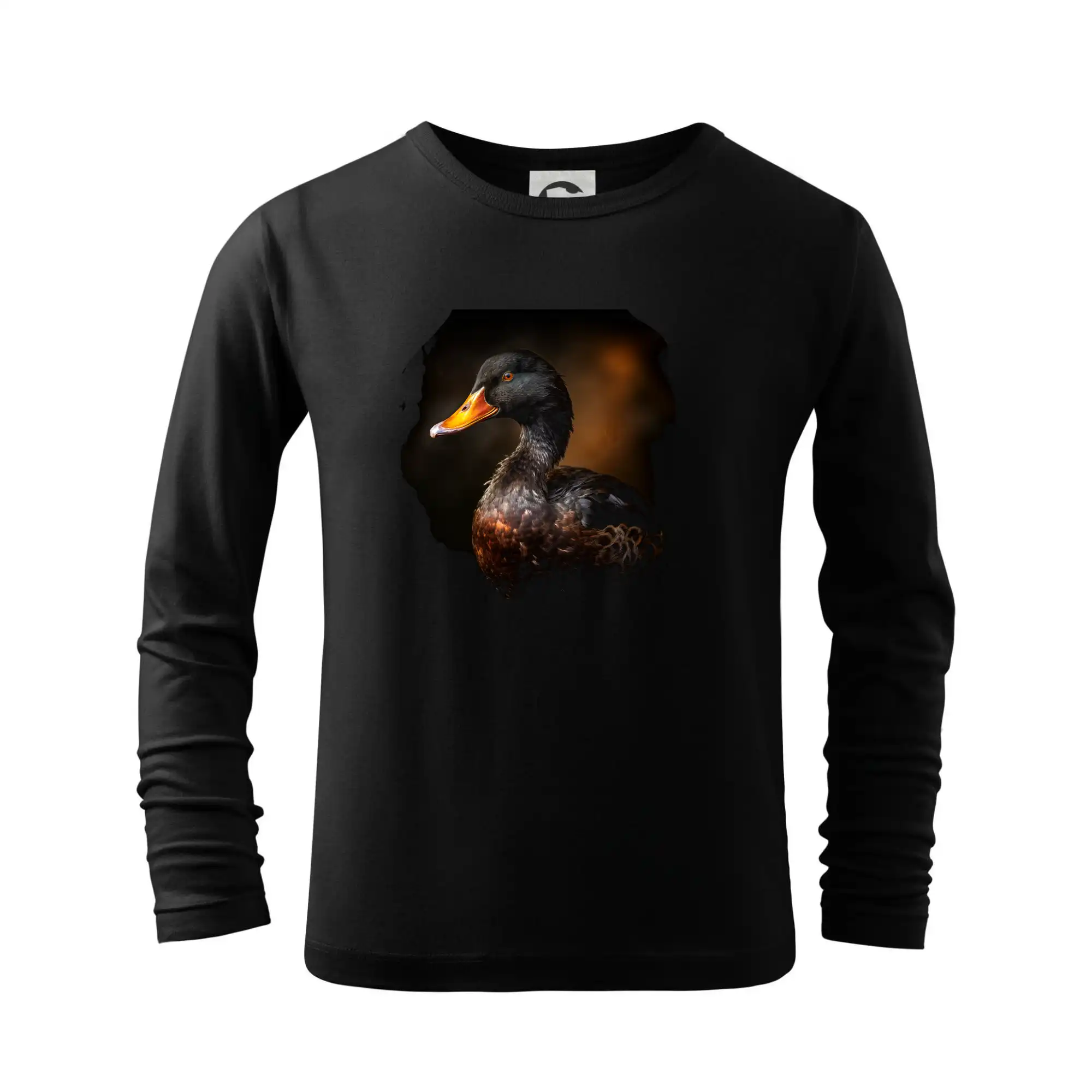 Tričká so zvieratami - Kačica z boku čierna fotka - Tričko detské Long Sleeve