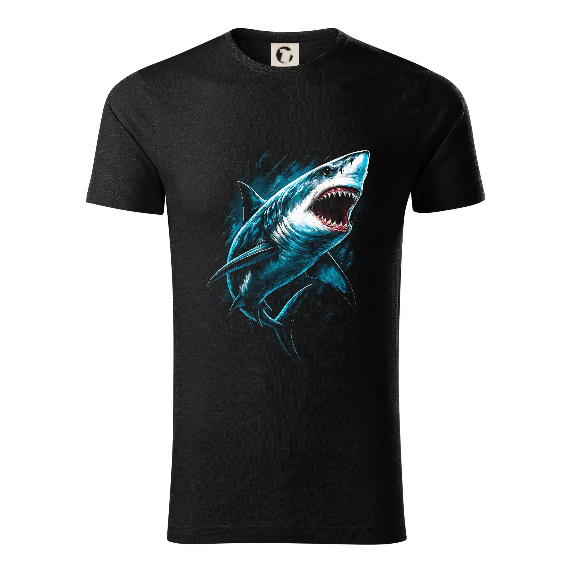 Tričká pre rybárov s potlačou - Obrázok žralok v akcii - Tričko z organickej bavlny