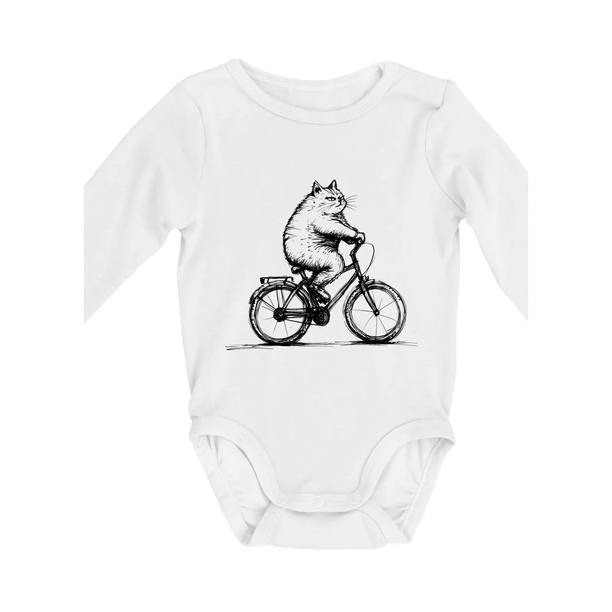 Tričko ako darček pre cyklistu - Tučná mačka na bicykli - Body dojčenské s dlhým rukávom