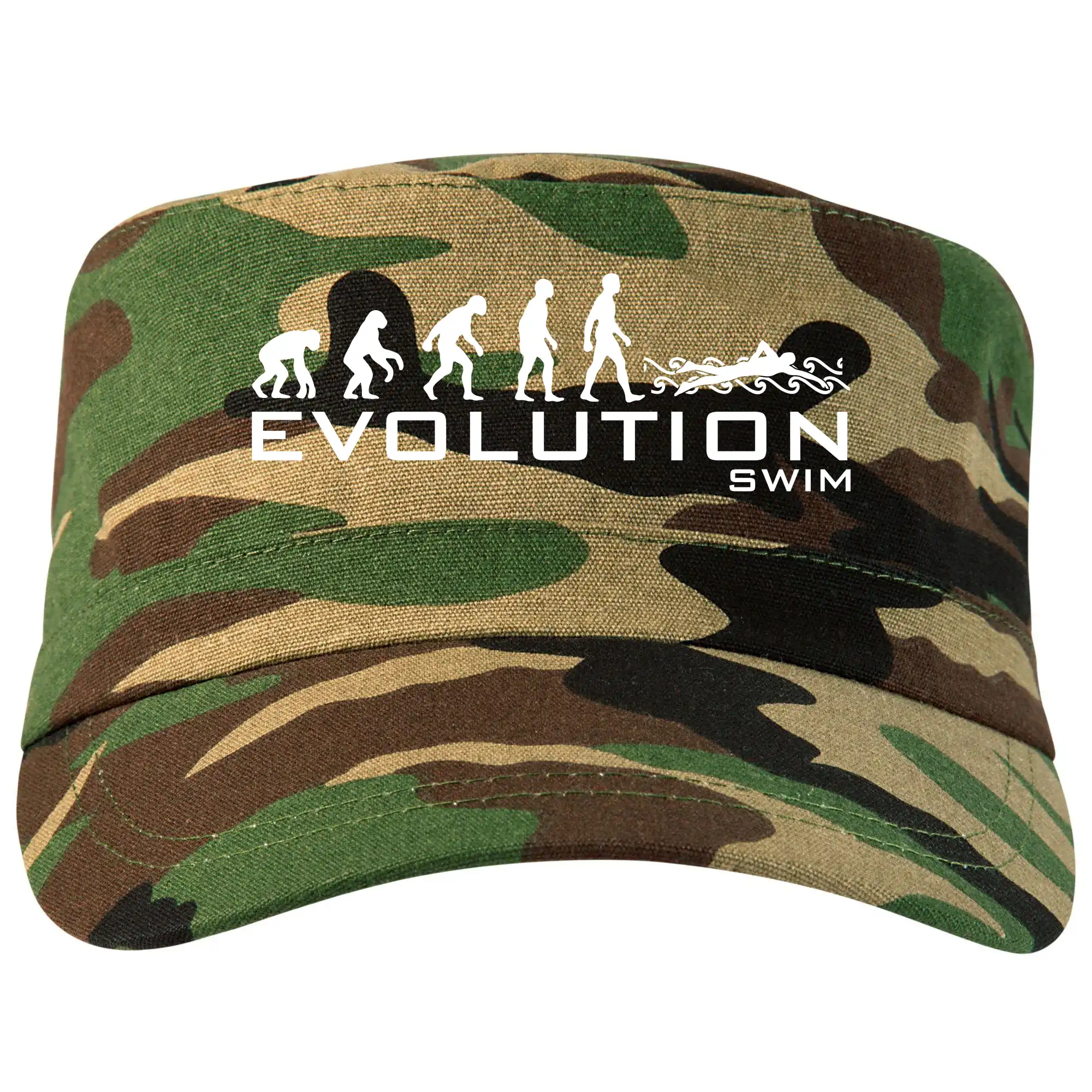 Tričká s potlačou evolúcia - Evolúcia Swim - Šiltovka CAMO