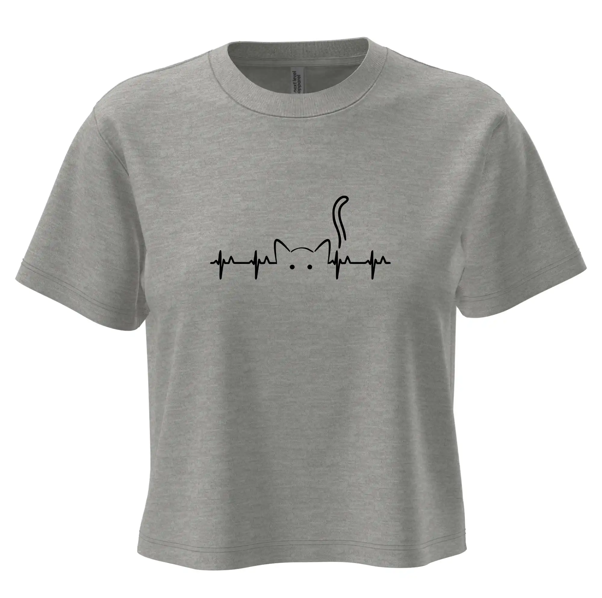 Vtipná tričká s mačkou - Mačka EKG - Boxy cropped tričko OVERSIZE