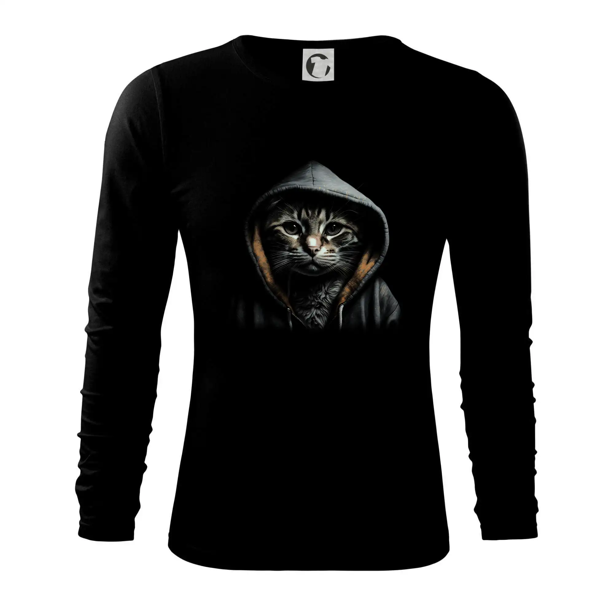 Vtipná tričká s mačkou - Kočka v mikině - Tričko s dlhým rukávom FIT-T long sleeve