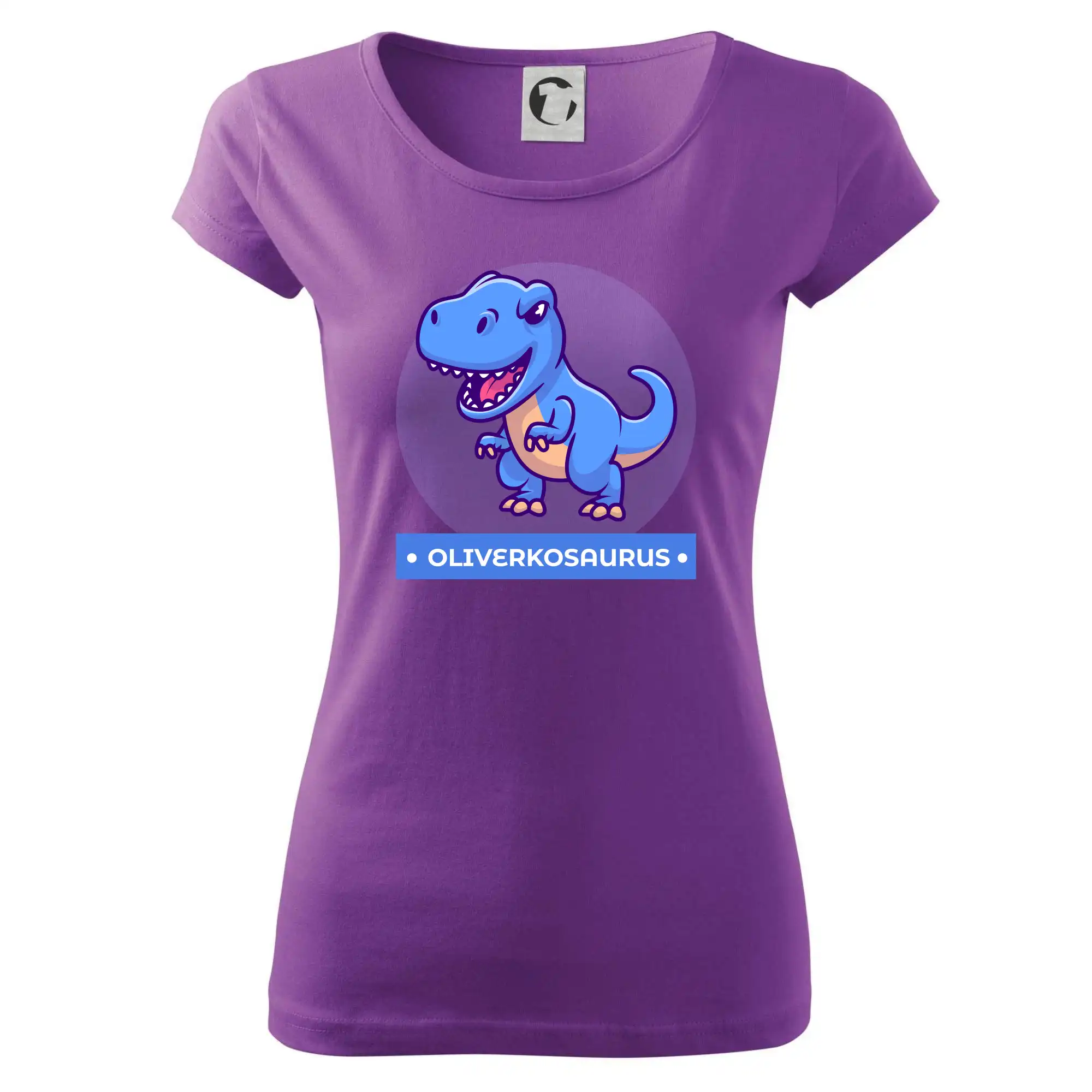 Detské tričká, mikiny a body s originálnymi potlačami | Veselé motívy pre chlapcov aj dievčatá - Dinosaurie mená - modrý dinosaurus - Dámske tričko Pure