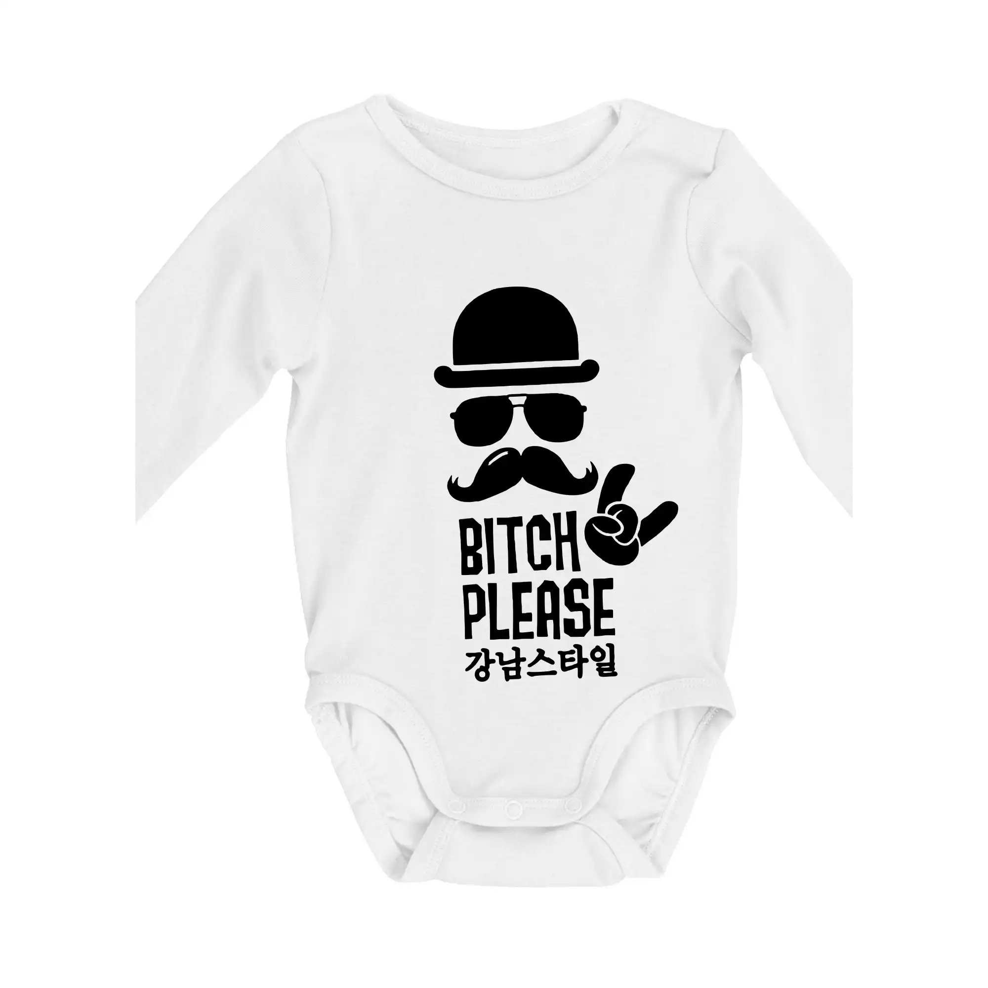 Tričká s fúzikmi - Bitch please! Mustache - Body dojčenské s dlhým rukávom
