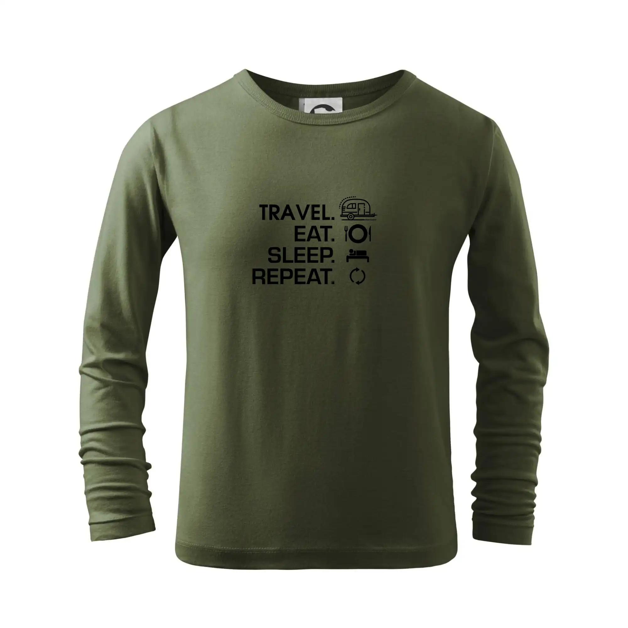 Trička na kempovanie - Eat sleep travel - Malý príves - Tričko detské Long Sleeve