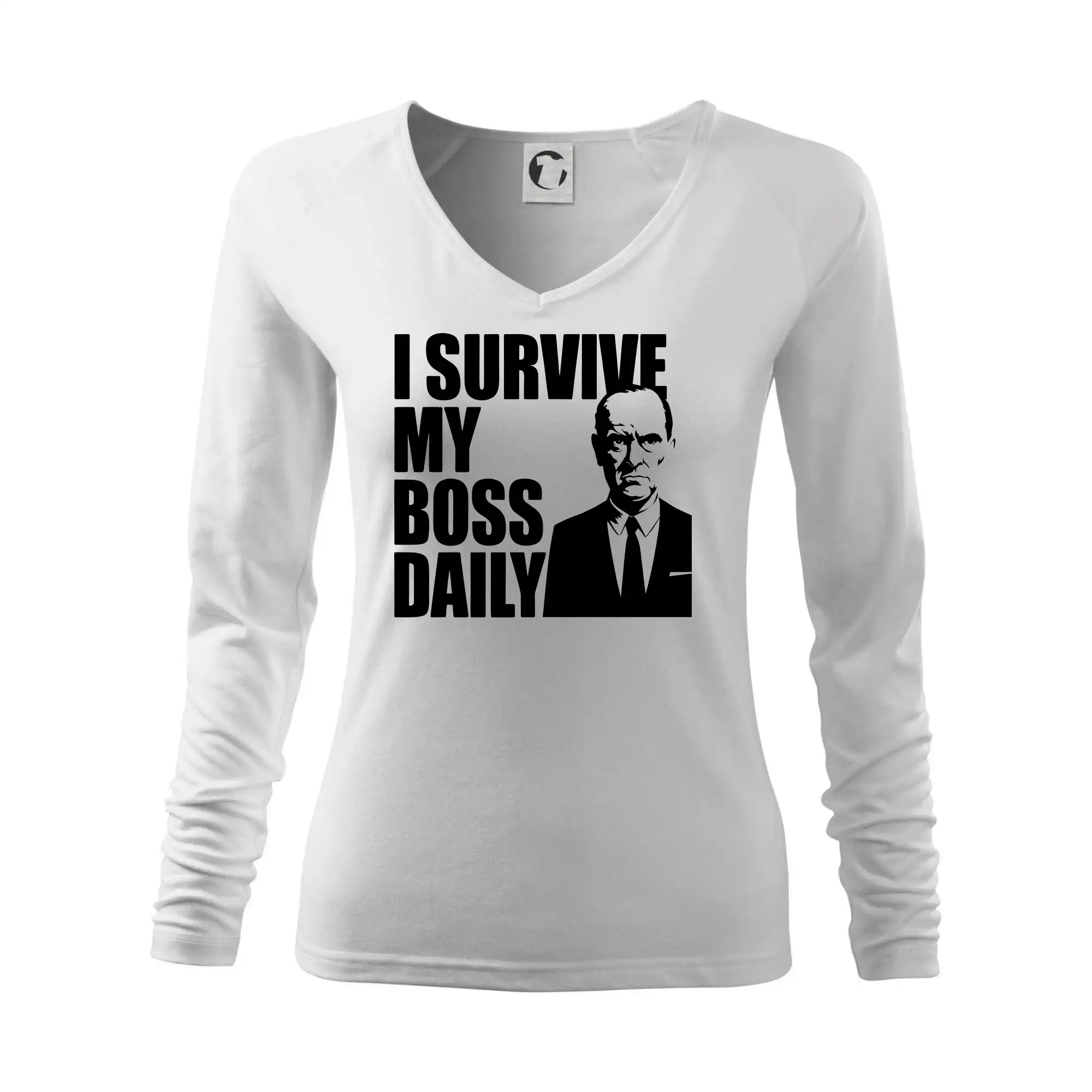 Vtipné tričká do práce - I survive my boss daily - Tričko dámske Elegance
