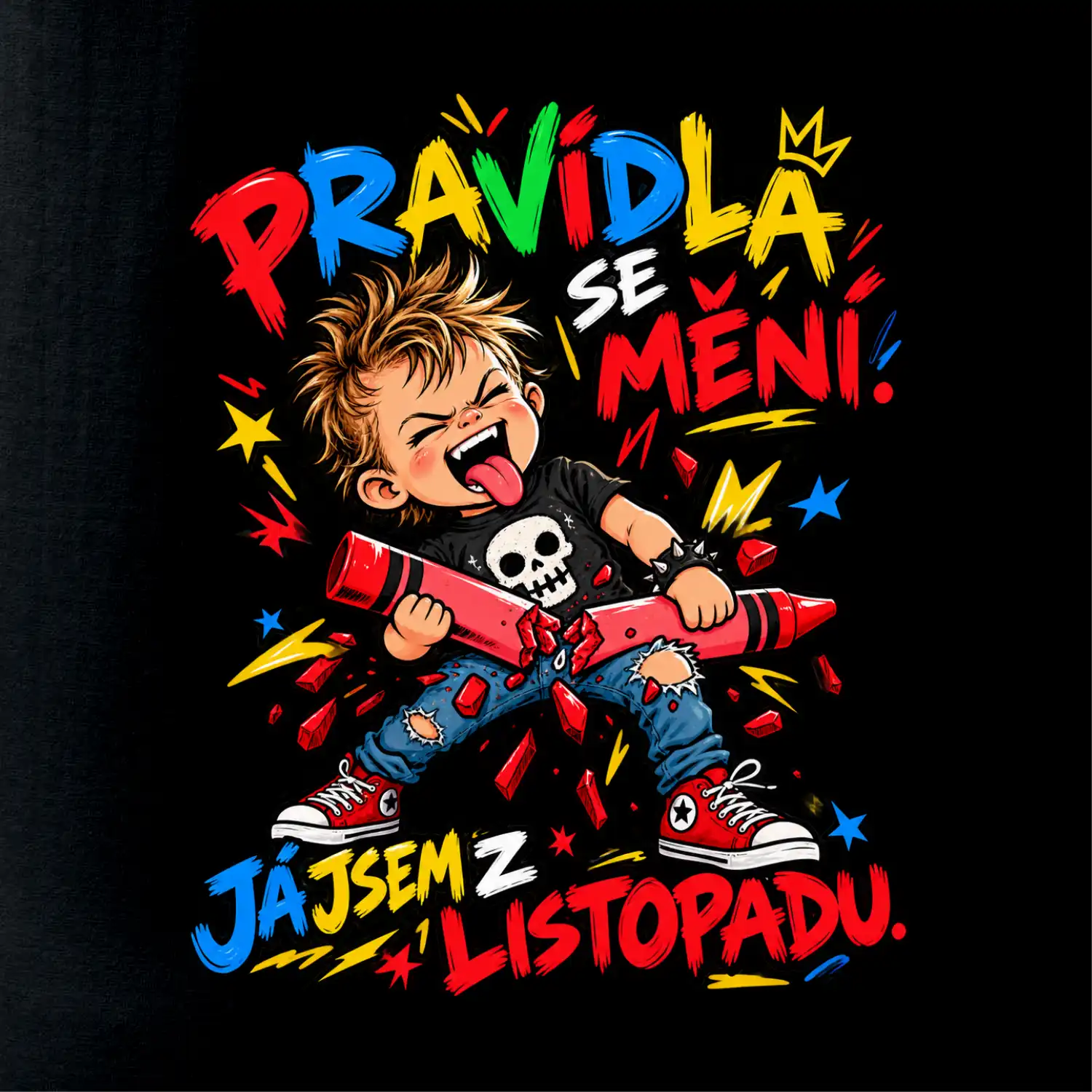 Pravidla se mění listopadový rebel s rozlomenou pastelkou