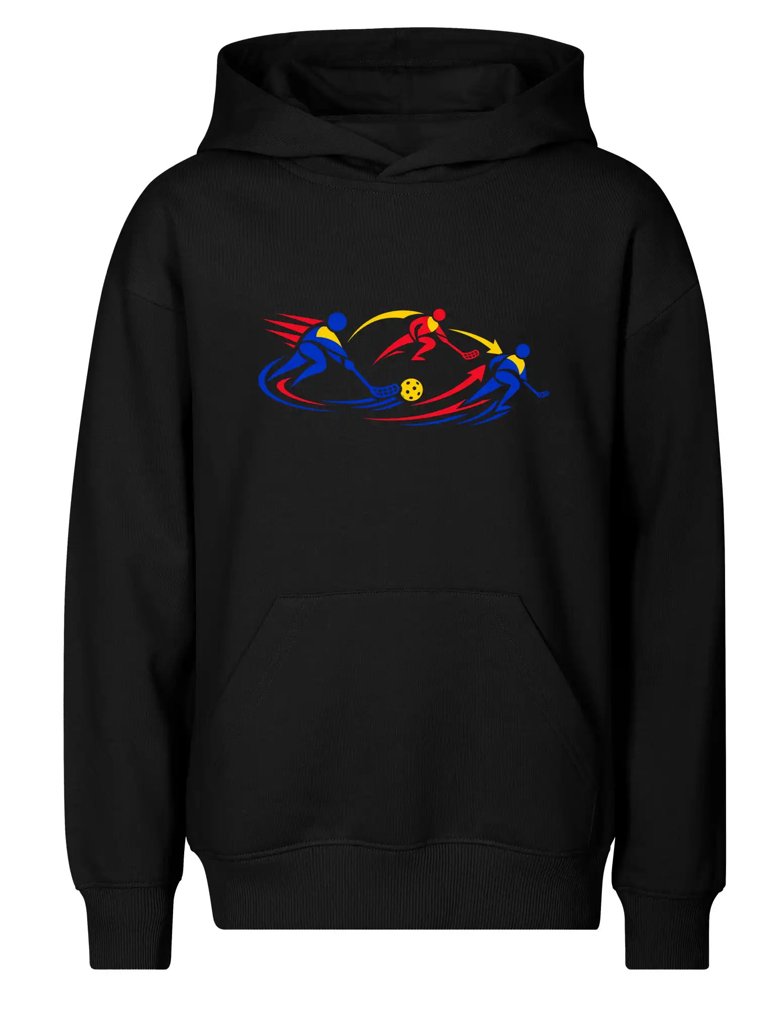 Geometrická florbalová akce tří hráčů