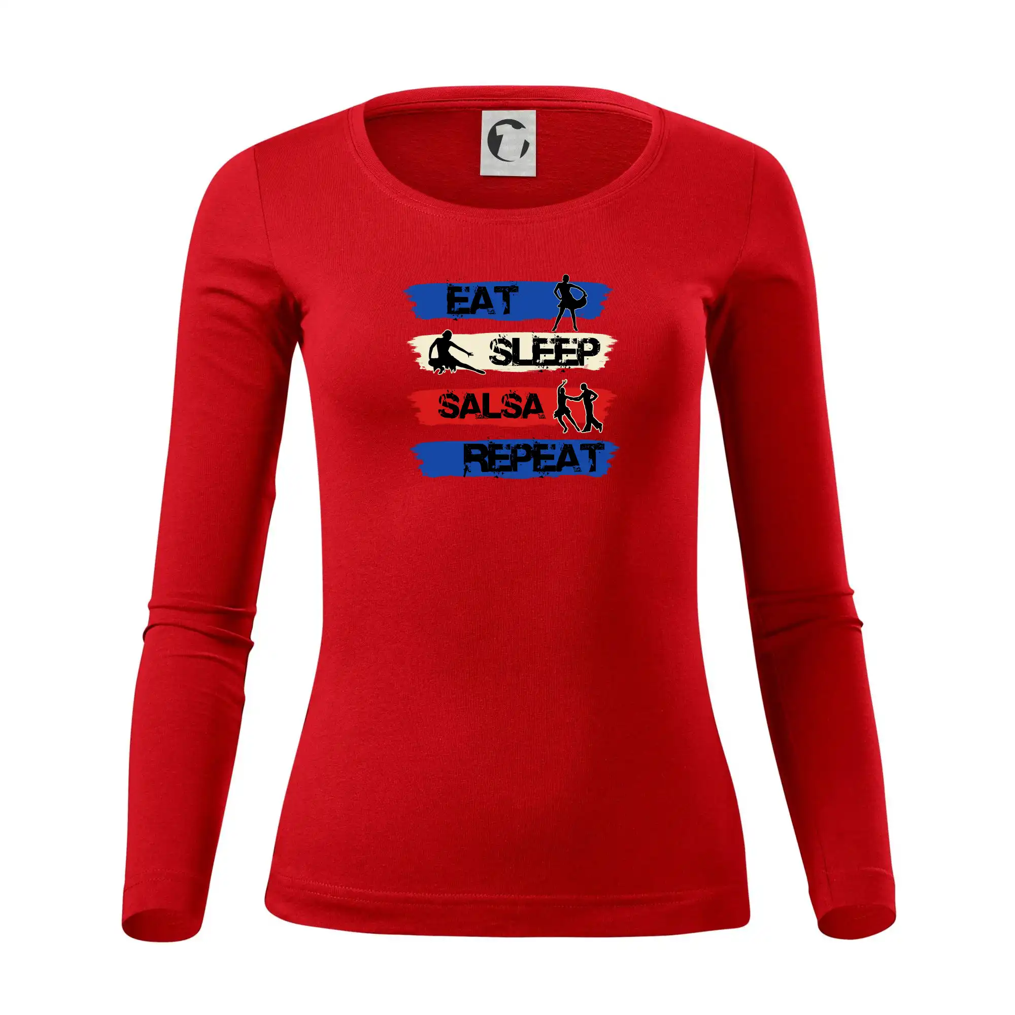 Tričká pre tanečníkov salsy - Eat sleep salsa repeat - Dámske tričko FIT-T LS - zužené