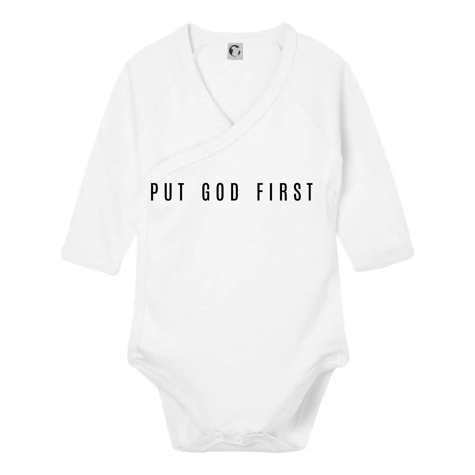 Put God first slabý nápis - Body zavinovacie s dlhým rukávom