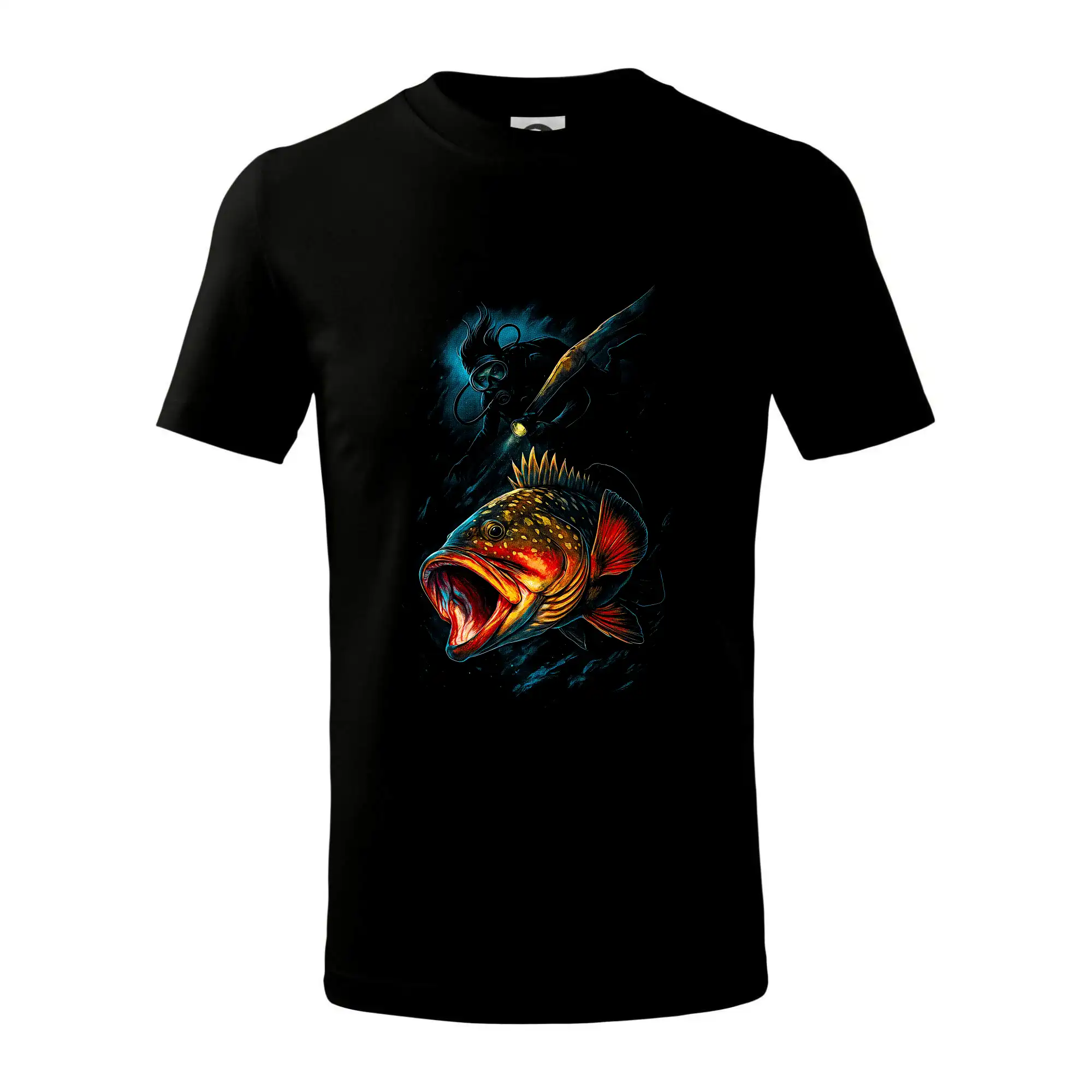 Ryba s otevřenou tlamou a potápěč