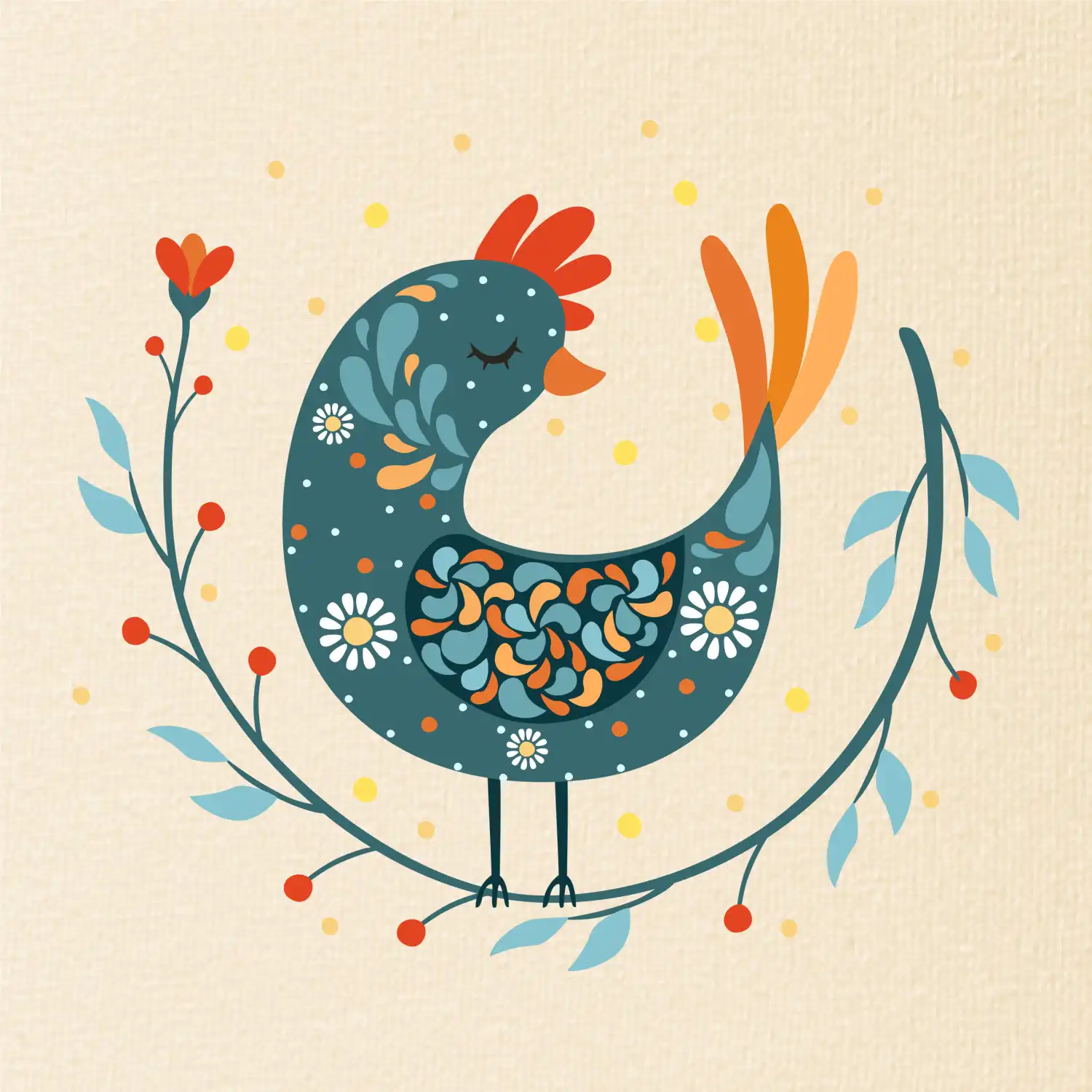 Folklor - slepice s kopretinou