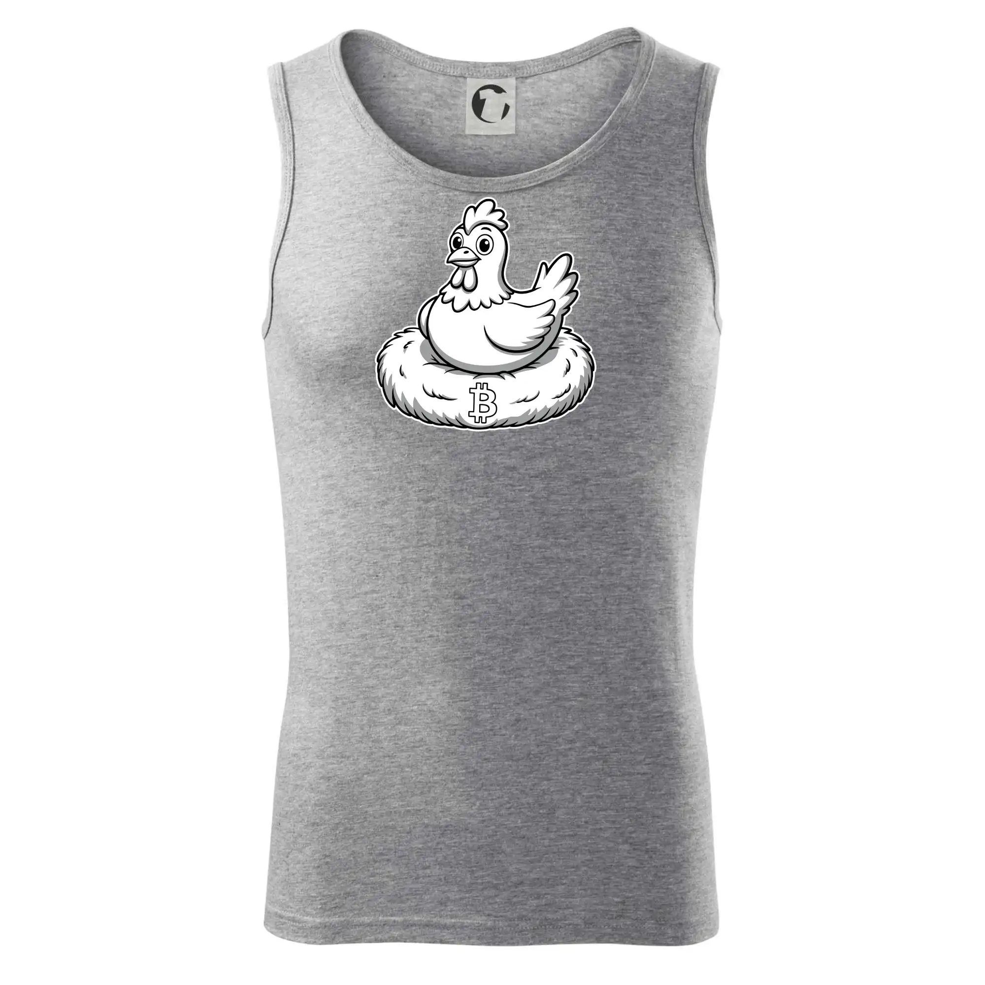 Kuře sedící na bitcoinovém hnízdě