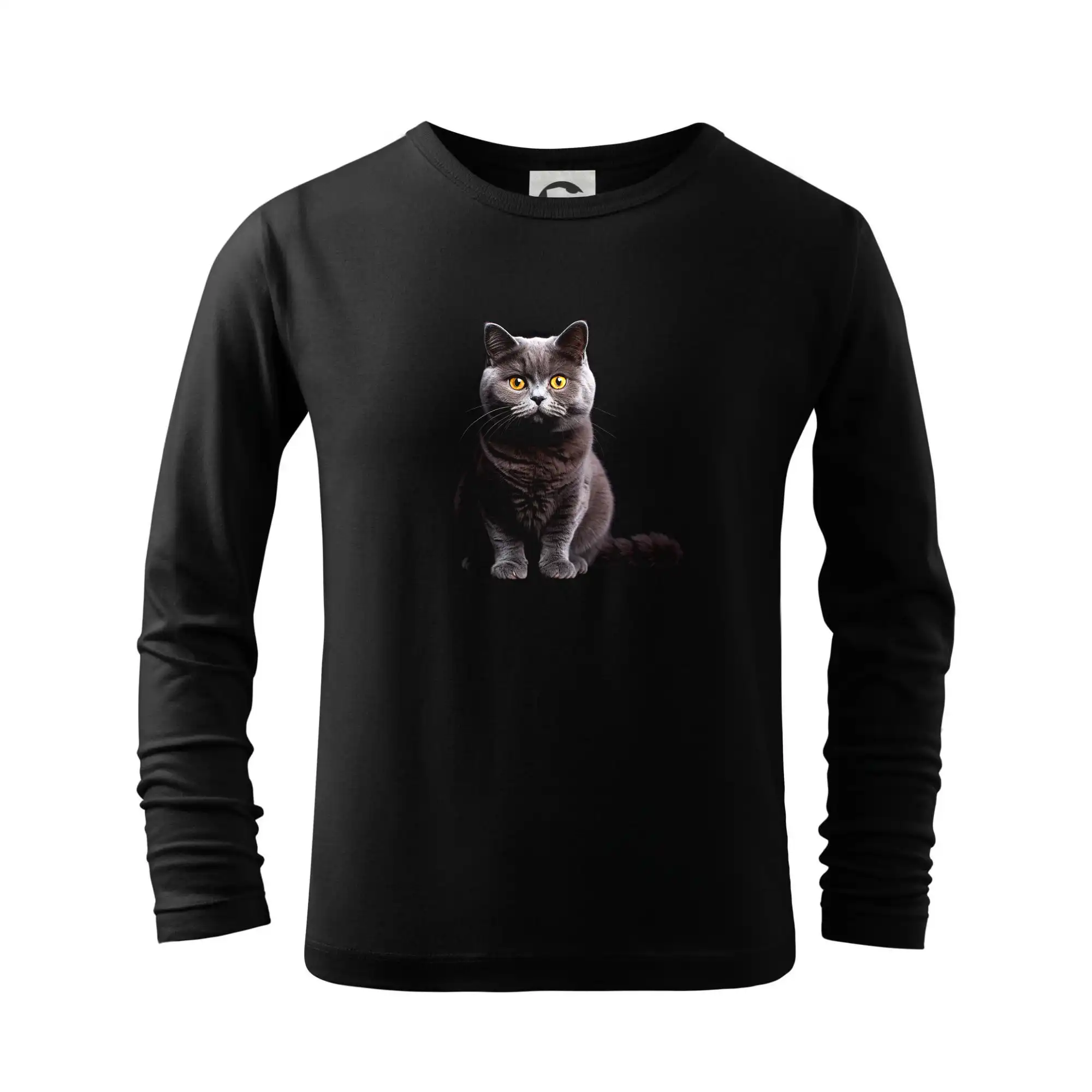 Vtipná tričká s mačkou - Britská mačka čierna fotka - Tričko detské Long Sleeve