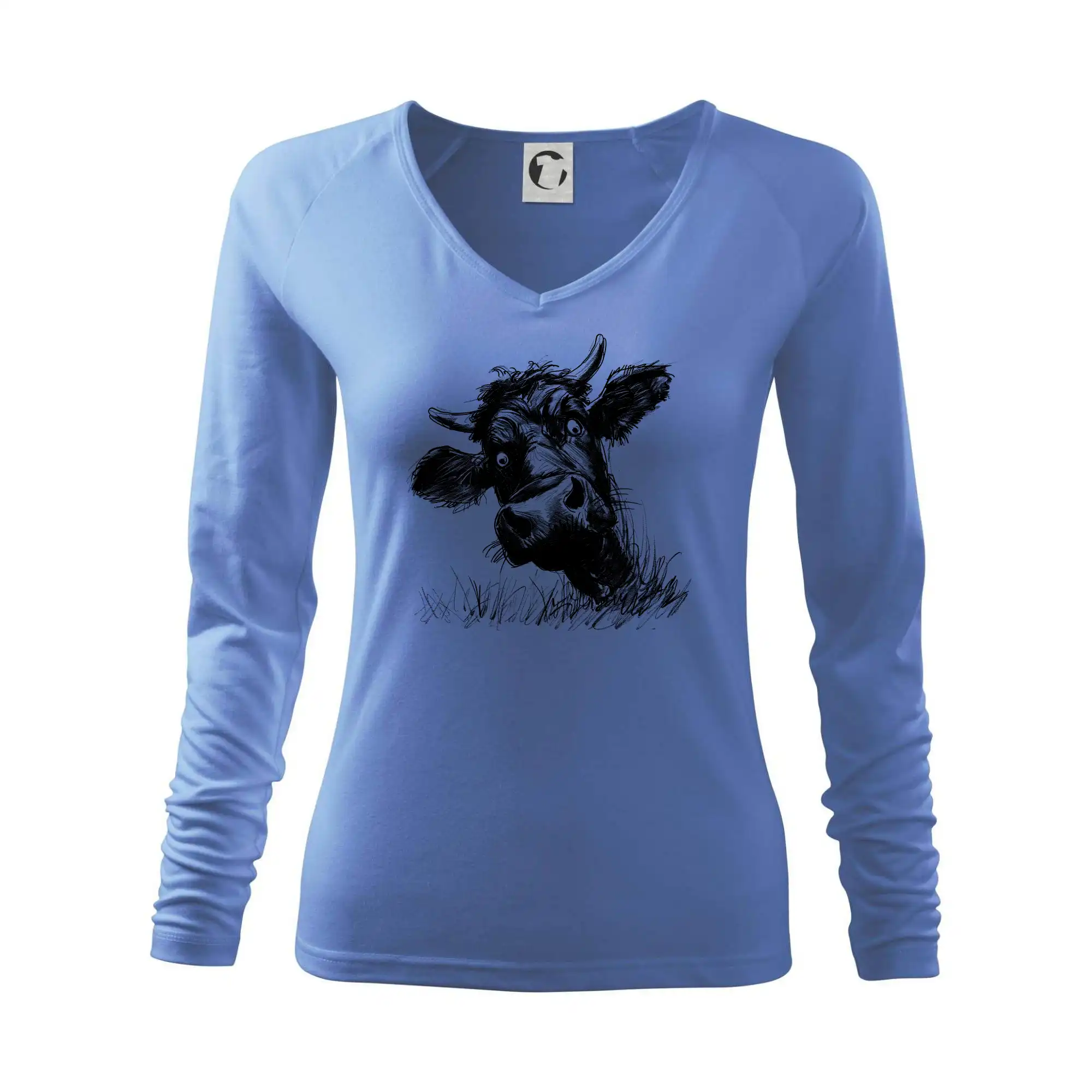 Černobílá karikatura černá kráva hlava