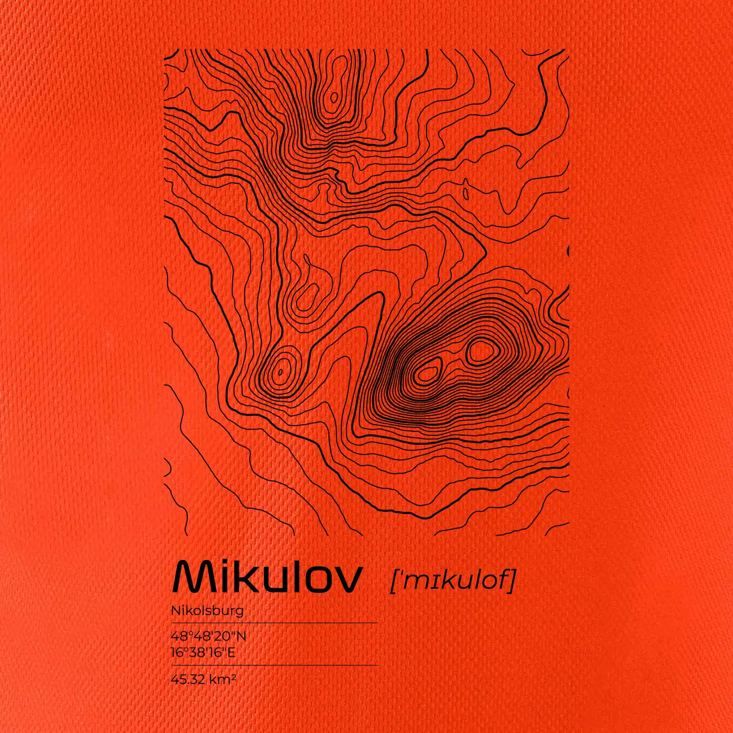 Mikulov - vrstevnice v obdélníku