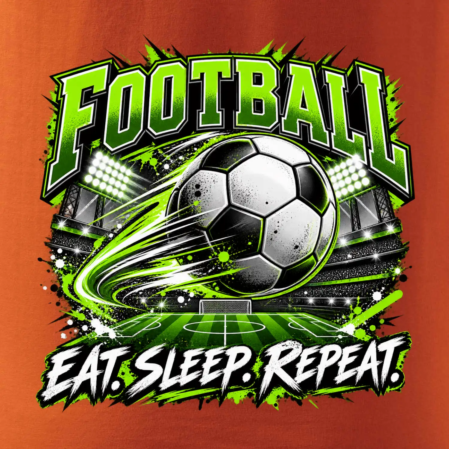 Fotbalový míč a stadion eat sleep repeat