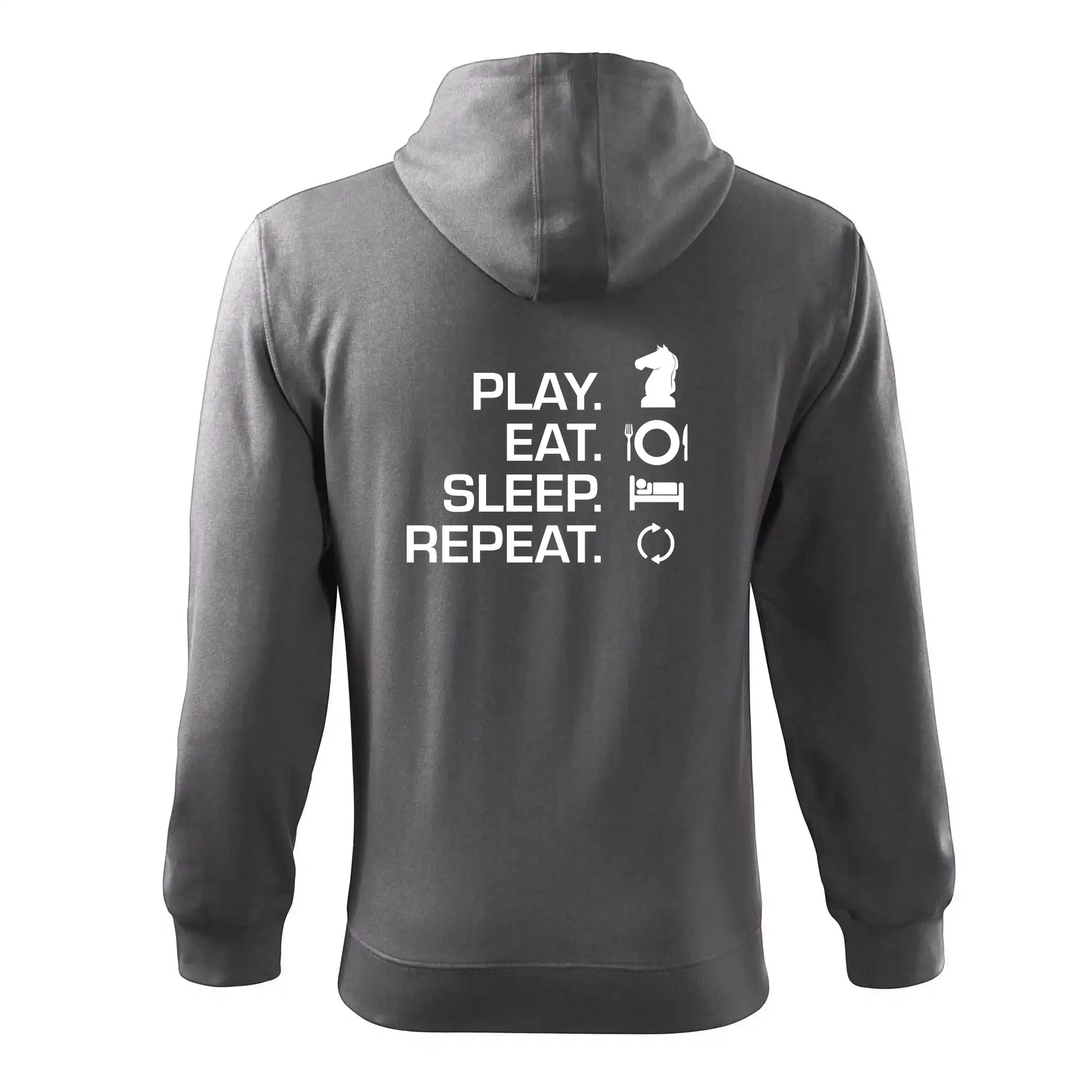 Tričká a mikiny so spoločenskými hrami  - Eat sleep play - šach - Mikina s kapucňou na zips trendy zipper
