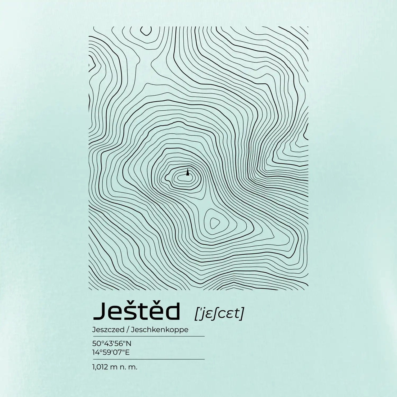 Ještěd - vrstevnice v obdélníku