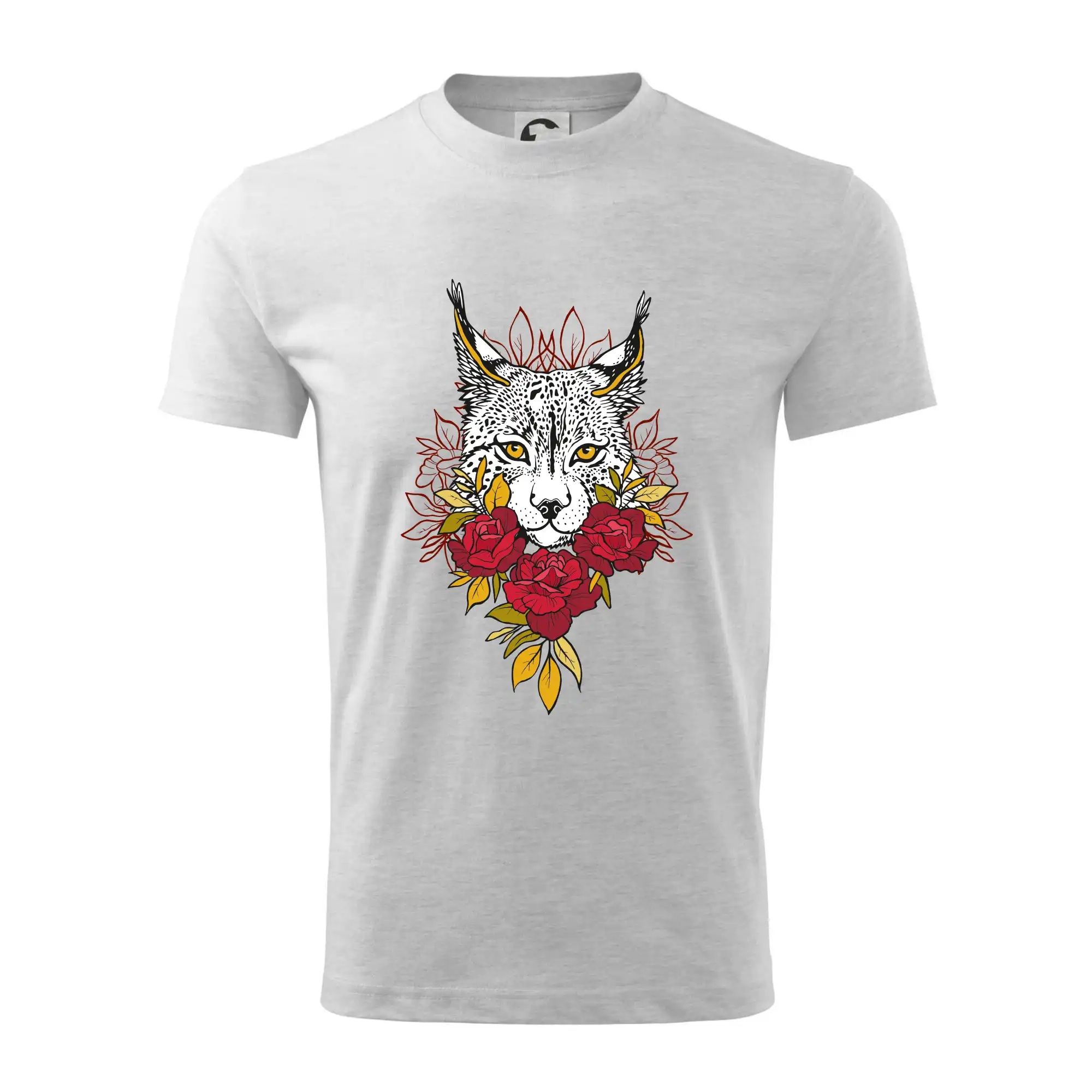 Tričká so zvieratami - Rys s červenými ružami (Pecka design) - Tričko detské bavlnené