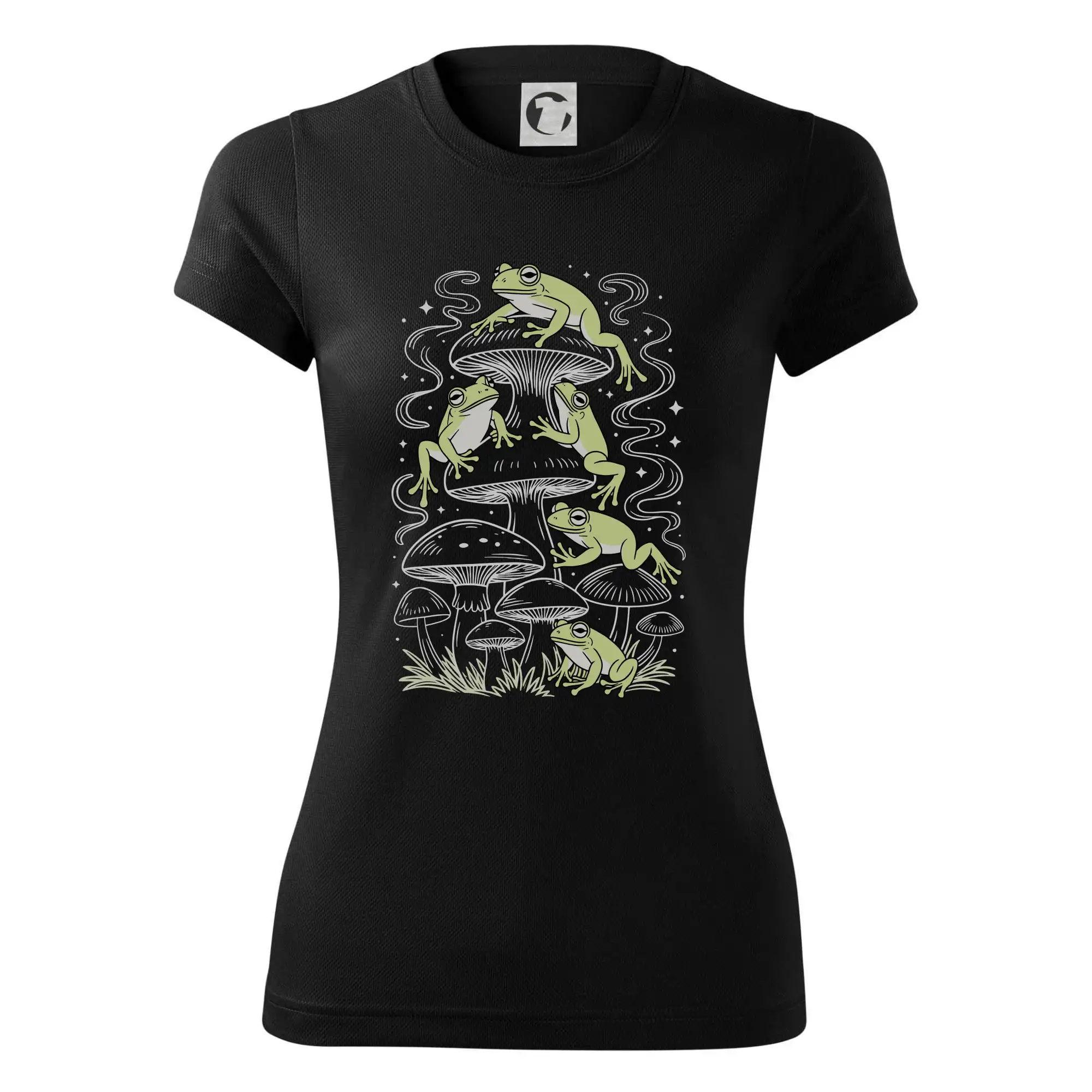 Goblincore frogs and various mushrooms